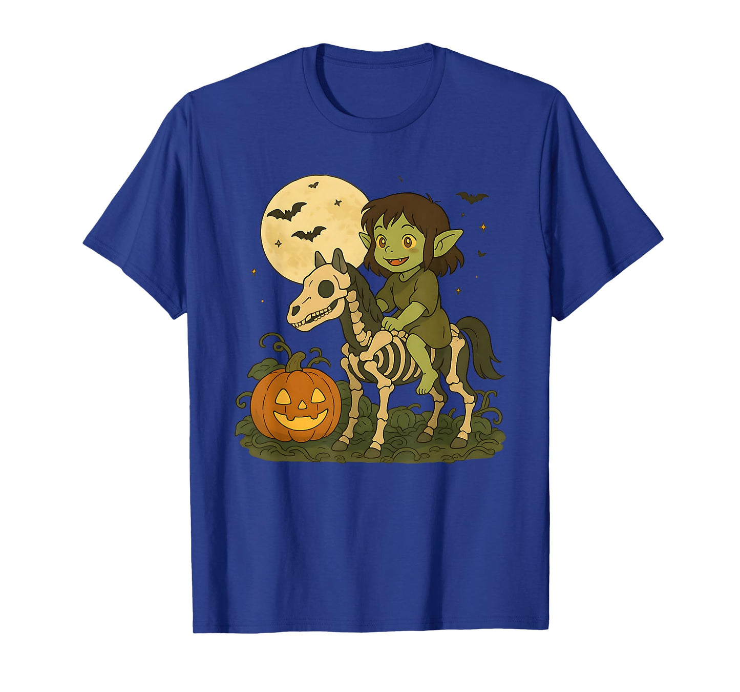 Halloween Dark Elf Goblin Troll Boy Riding Horse Skeleton T-Shirt