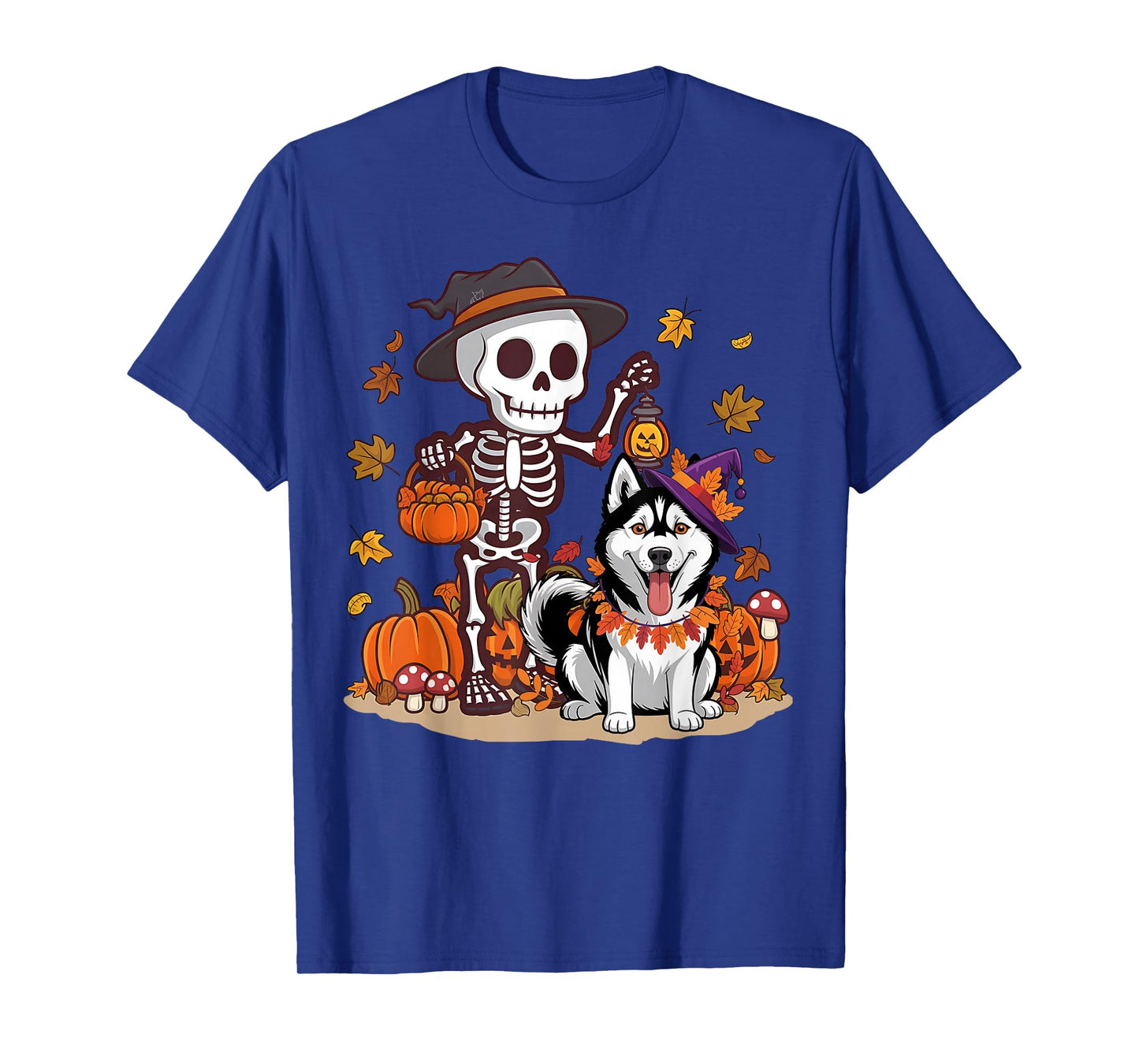 Funny Siberian Husky Skeleton Spooky Dog Lover Halloween T-Shirt