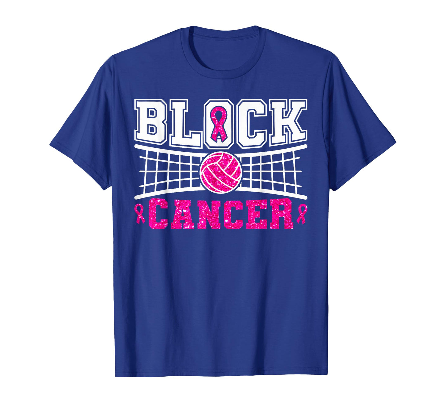 Volleyball Breast Cancer Awareness Block Out Cancer Pink T-Shirt