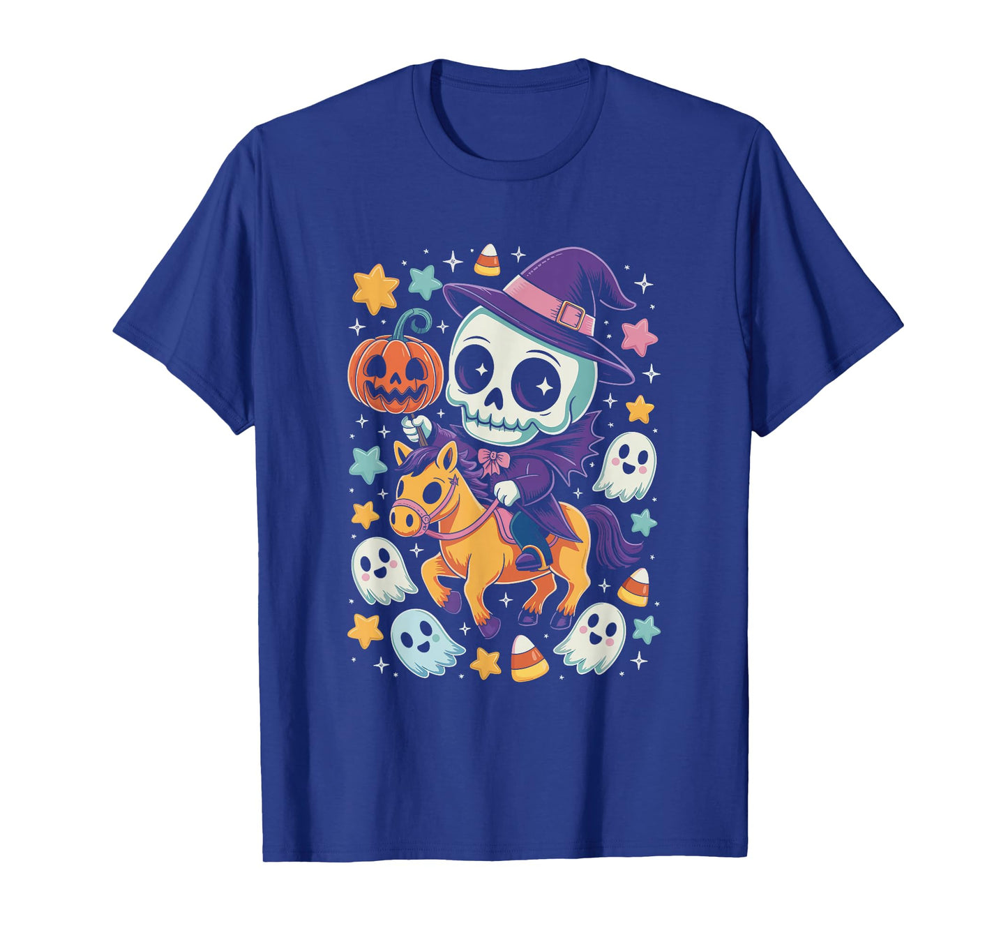 Headless Skeleton Rider Pumpkin Witch Hat Horse Halloween T-Shirt