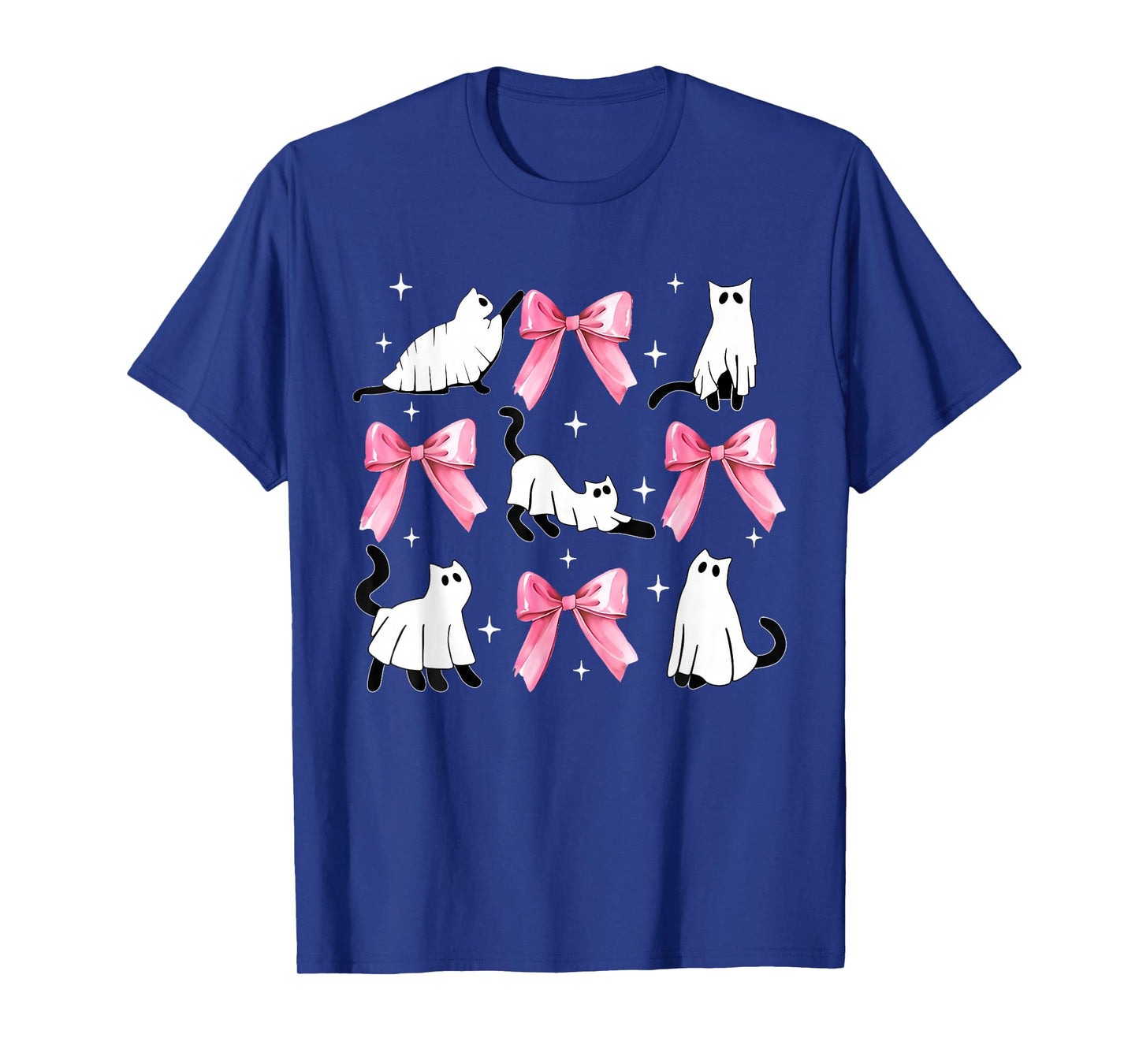 Halloween Ghost Cat Boo Costume Cute Pink Bow Coquette Kitty T-Shirt