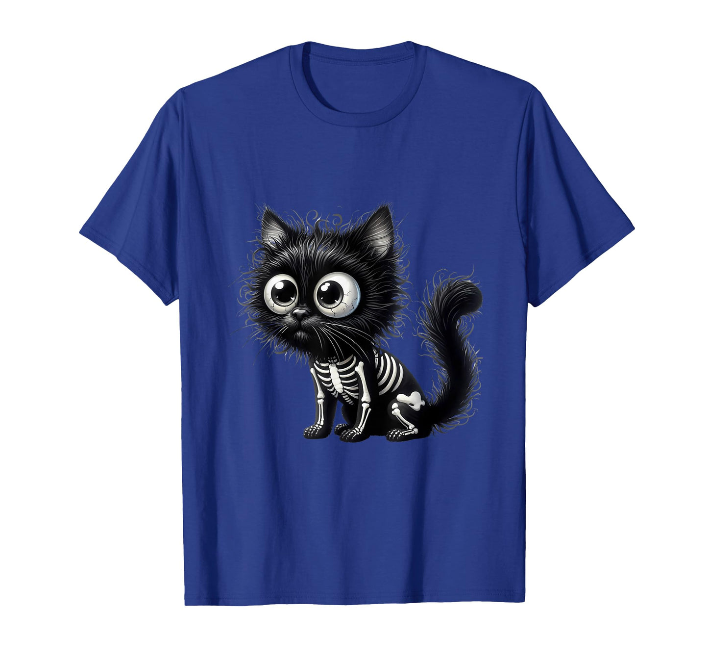 Cute cat Kitten Halloween Black Skeleton Cartoon T-Shirt