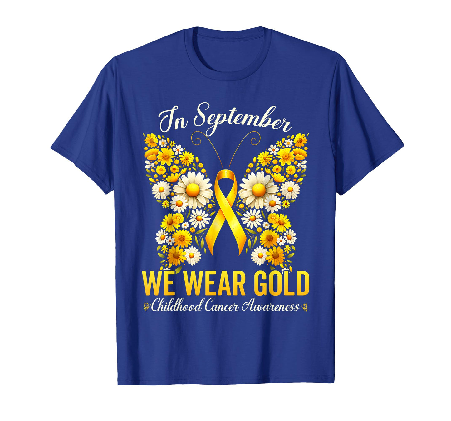 Retro I Wear Gold for Childhood Cancer Awareness Butterfly T-Shirt