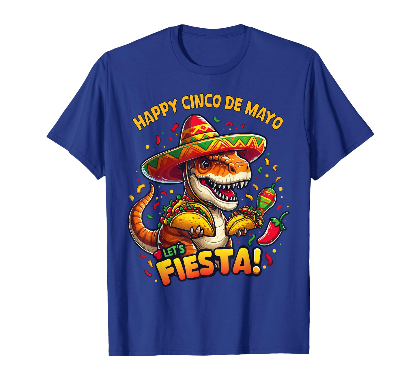 Cinco De Mayo Funny Dinosaur Holding Taco Let's Fiesta Party T-Shirt
