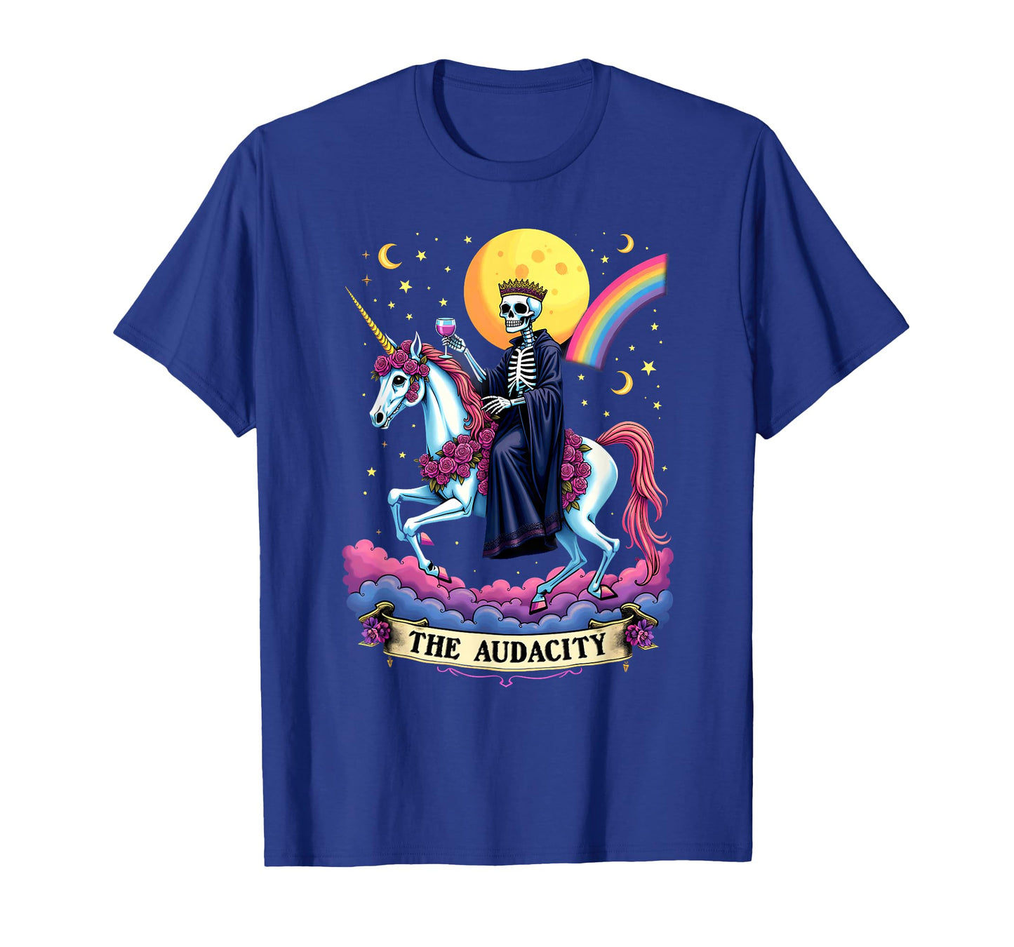 Tarot Card The Audacity King Skeleton Riding Unicorn T-Shirt