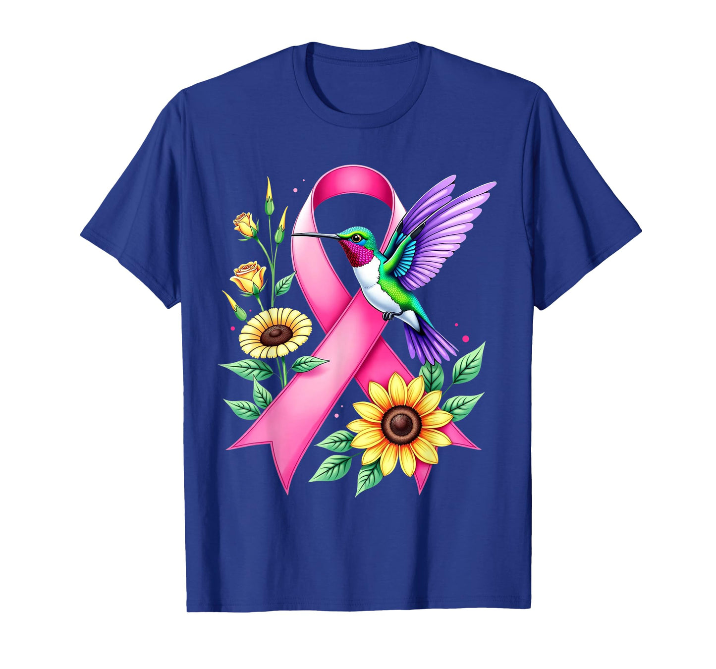 Hummingbird Sunflower Pink Ribbon Breast Cancer Awareness T-Shirt