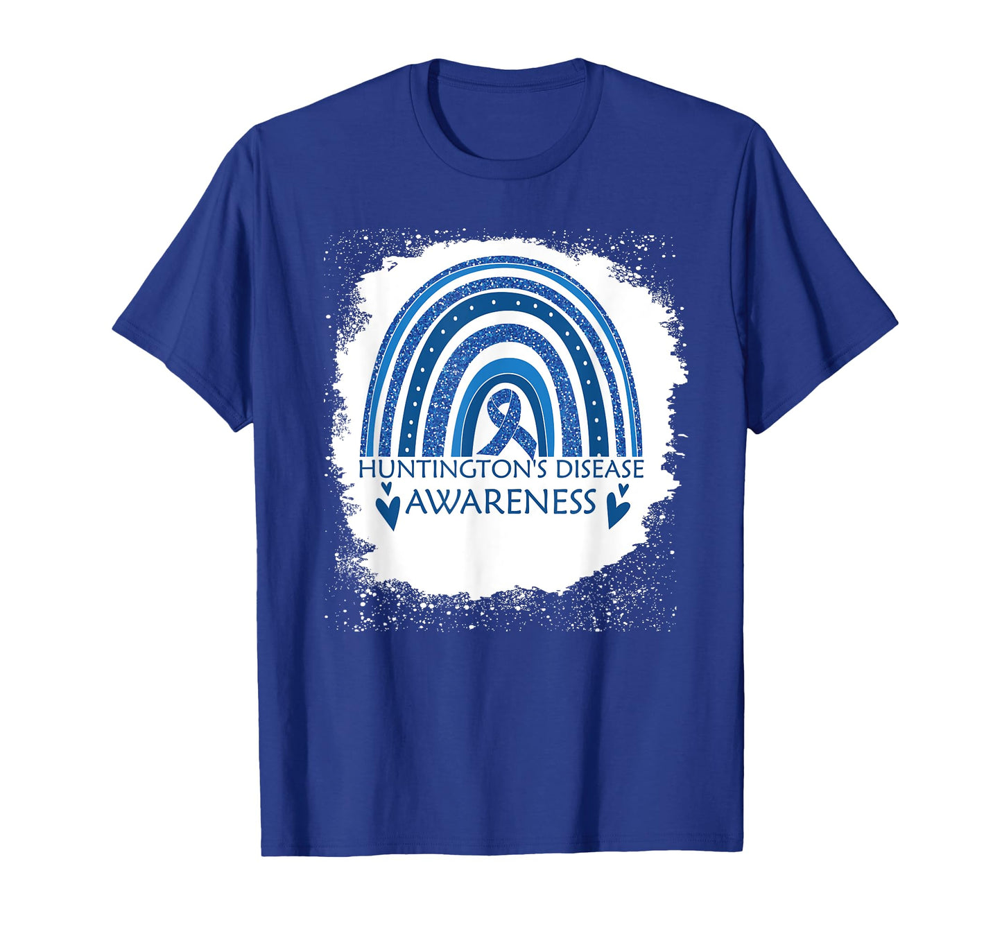 Huntington's Disease Awareness Bleached Rainbow Blue Ribbon T-Shirt