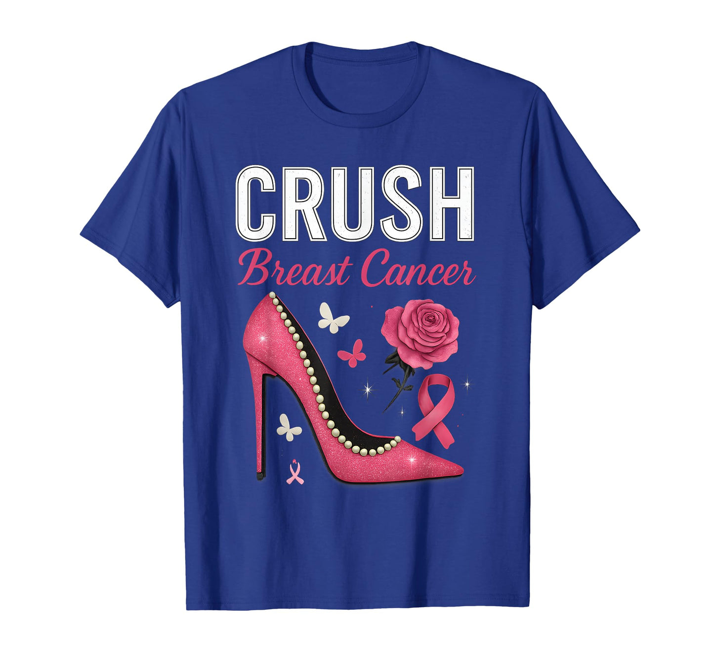 Bling Floral Pink Ribbon Crush Breast Cancer Awareness T-Shirt