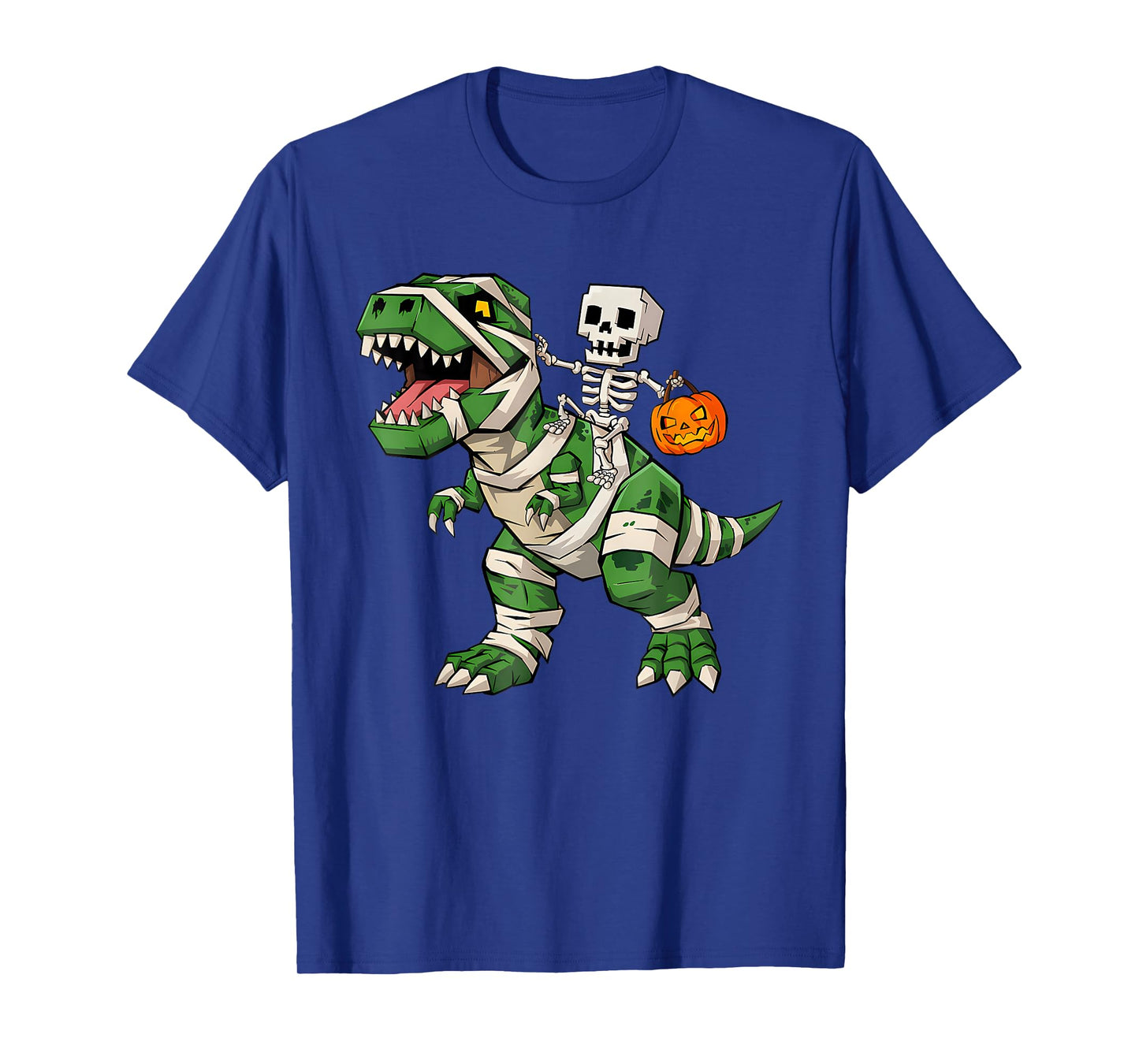 Skeleton Riding Mummy Dinosaur T Rex Kids Boys Men Halloween T-Shirt