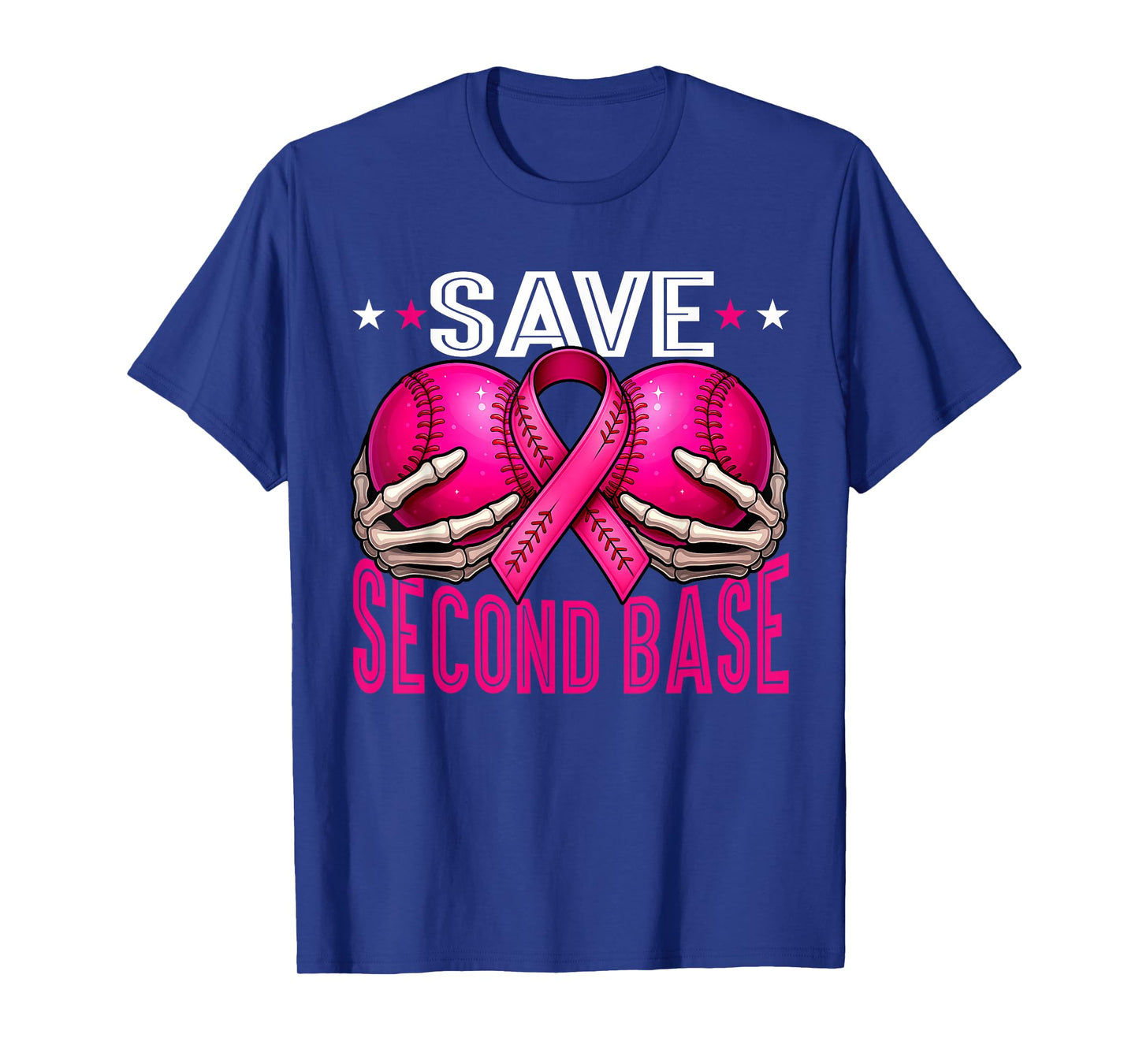 Save 2nd Base Breast Cancer Awareness Pink Ribbon Baseball T-Shirt