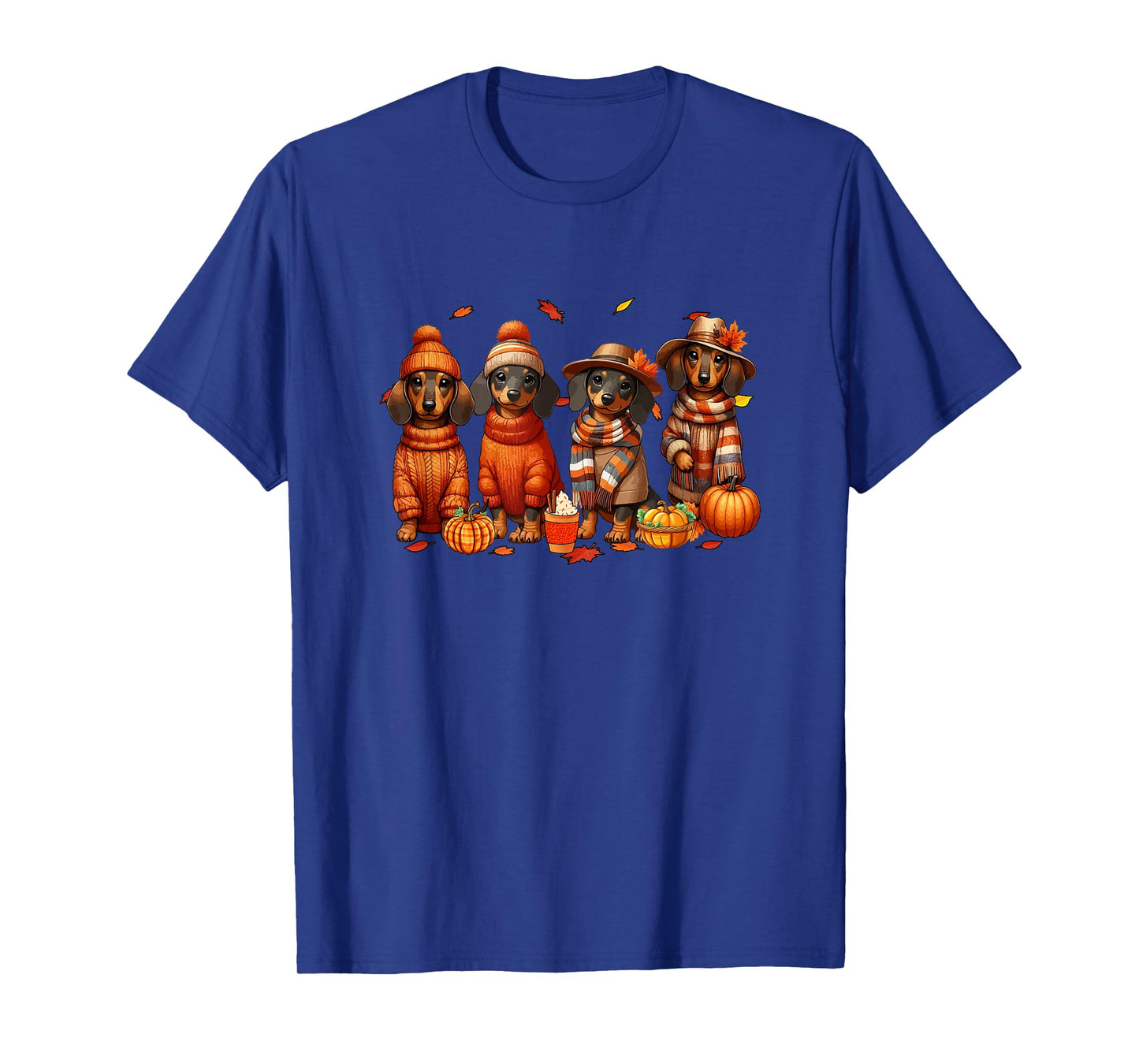 Group Dachshunds Thanksgiving Pilgrim Fall Leaves Pumpkins T-Shirt