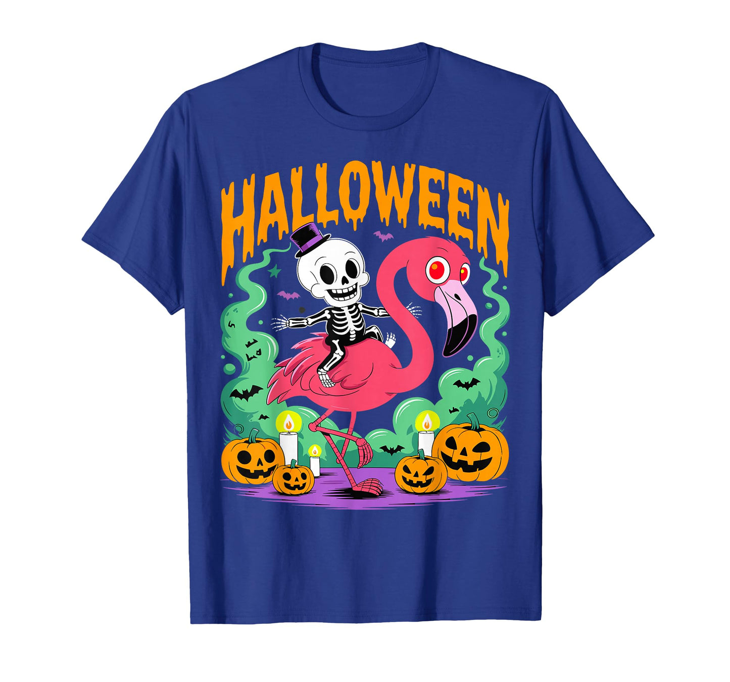 Funny Skeleton Riding Flamingo Halloween Spooky T-Shirt