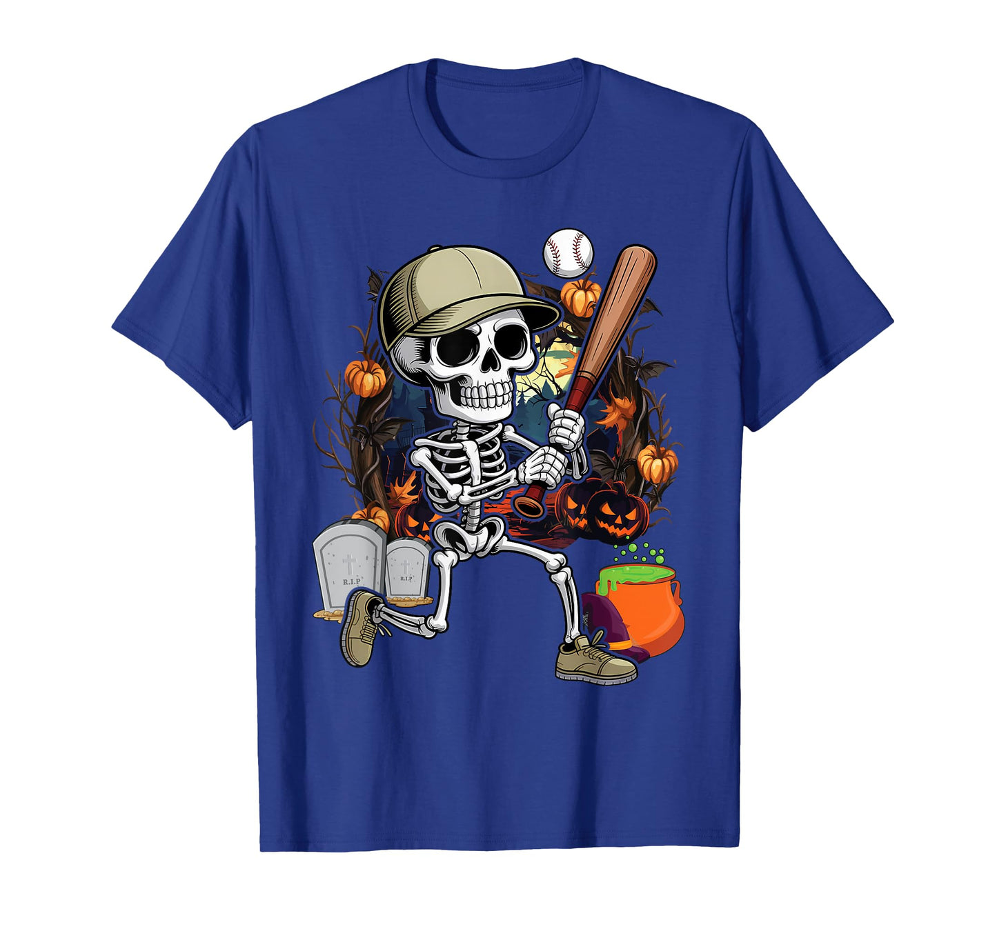 Skeleton Playing Baseball Halloween Skull Lover T-Shirt