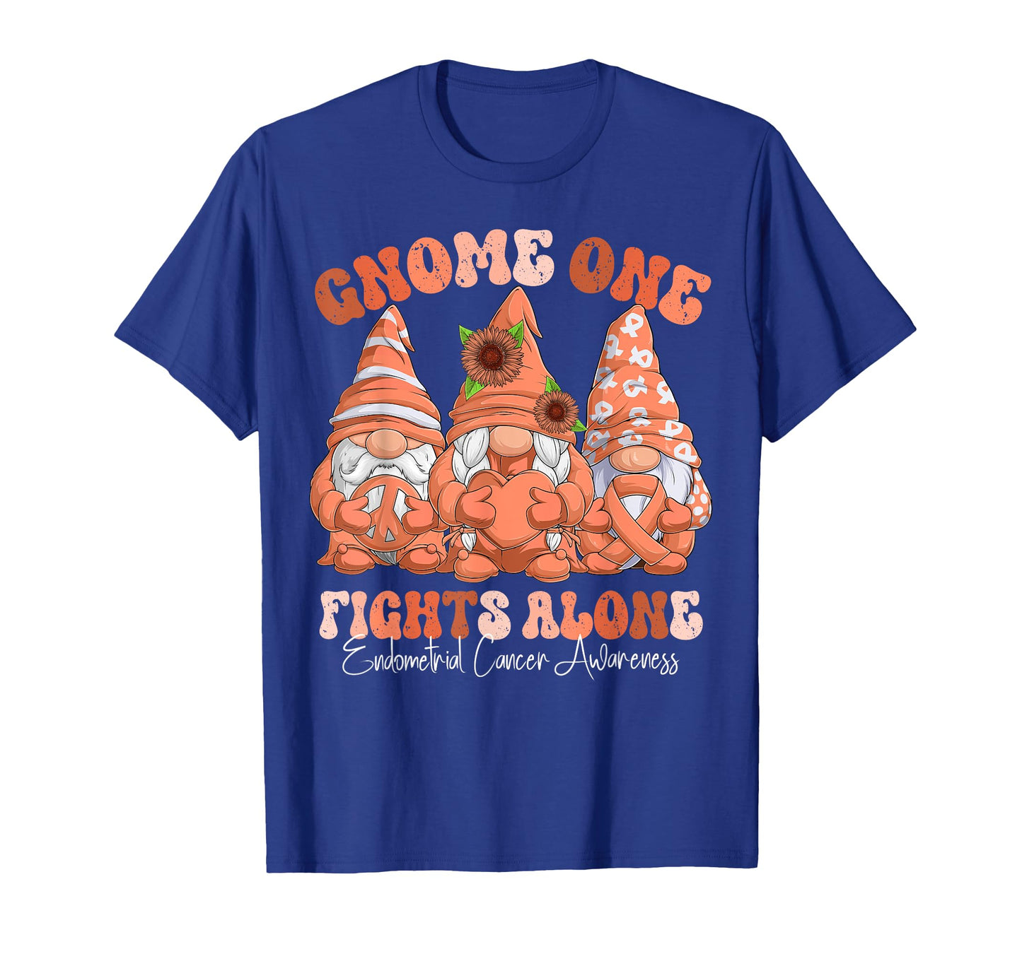 Endometrial Cancer Awareness Month Peach Ribbon Gnomies T-Shirt