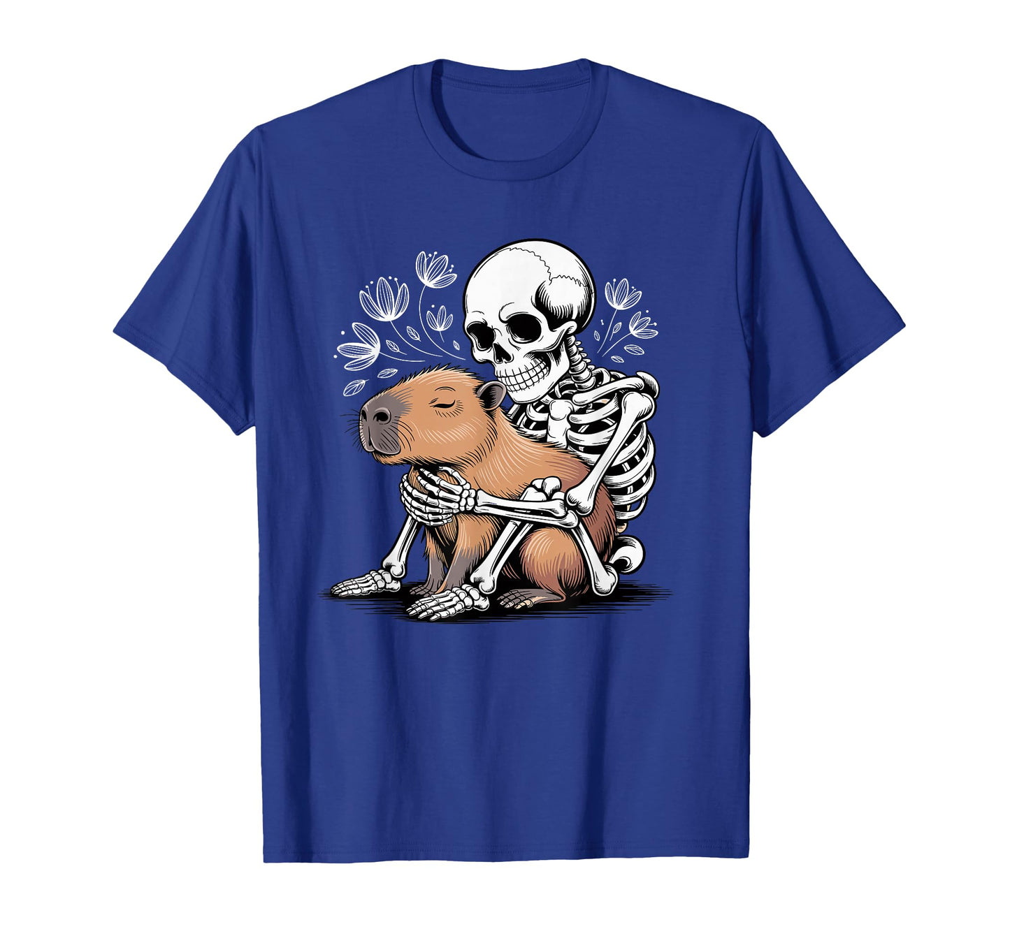 Skeleton Hugging Capybara Cute Spooky Halloween T-Shirt