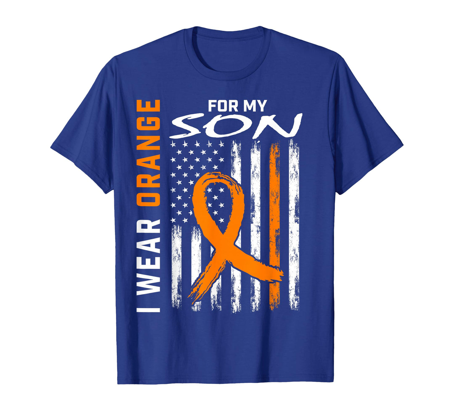 I Wear Orange For My Son Leukemia Cancer Awareness USA Flag T-Shirt
