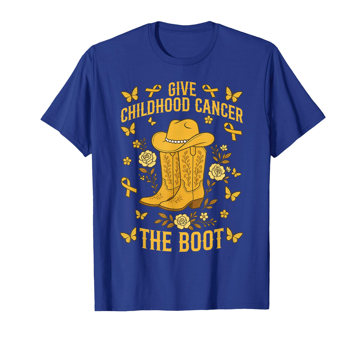 Vintage Give Childhood Cancer The Boot Cowgirl Gold Ribbon T-Shirt