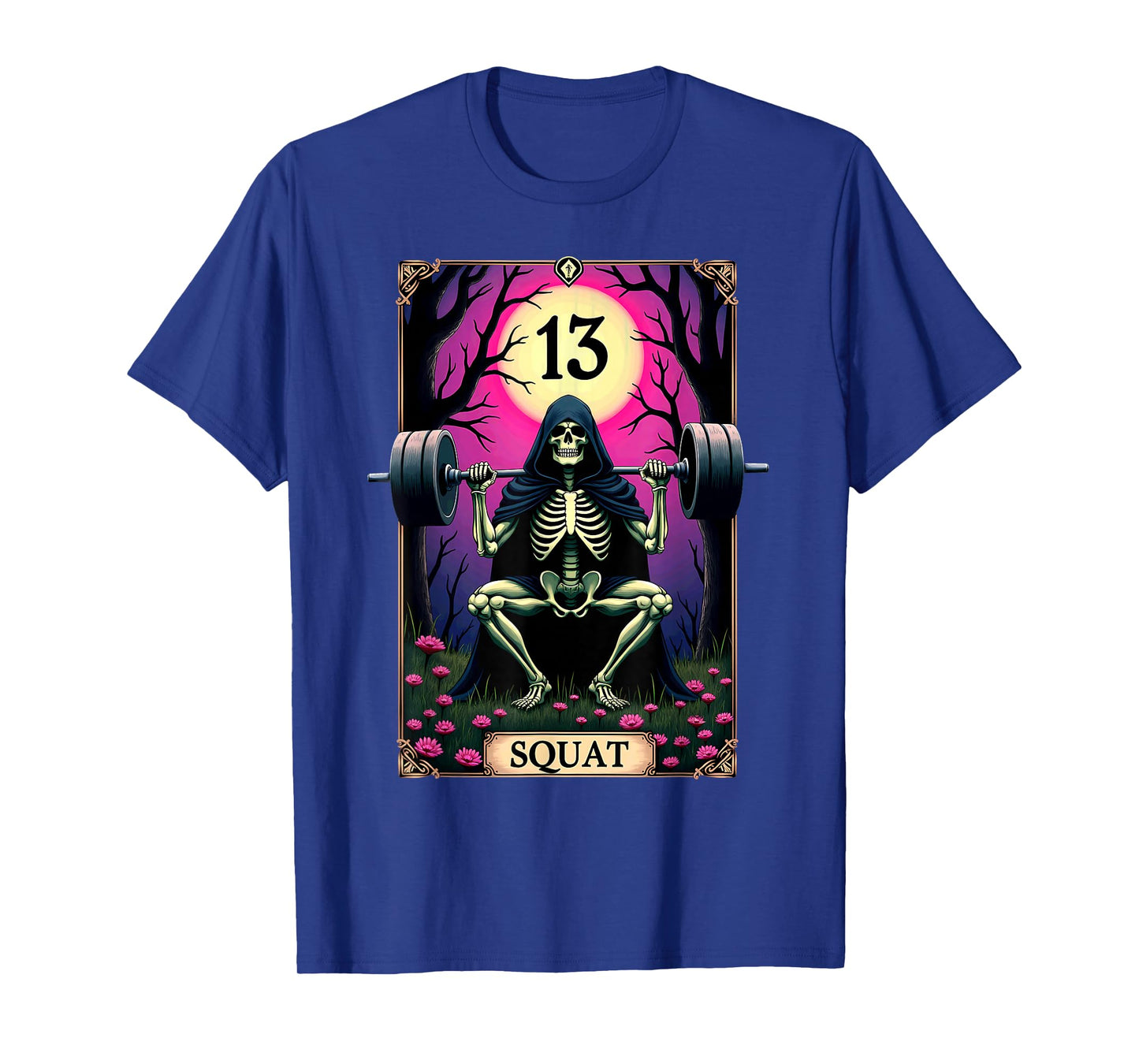 Gothic Tarot Card Skeleton Squat Weightlifting T-Shirt