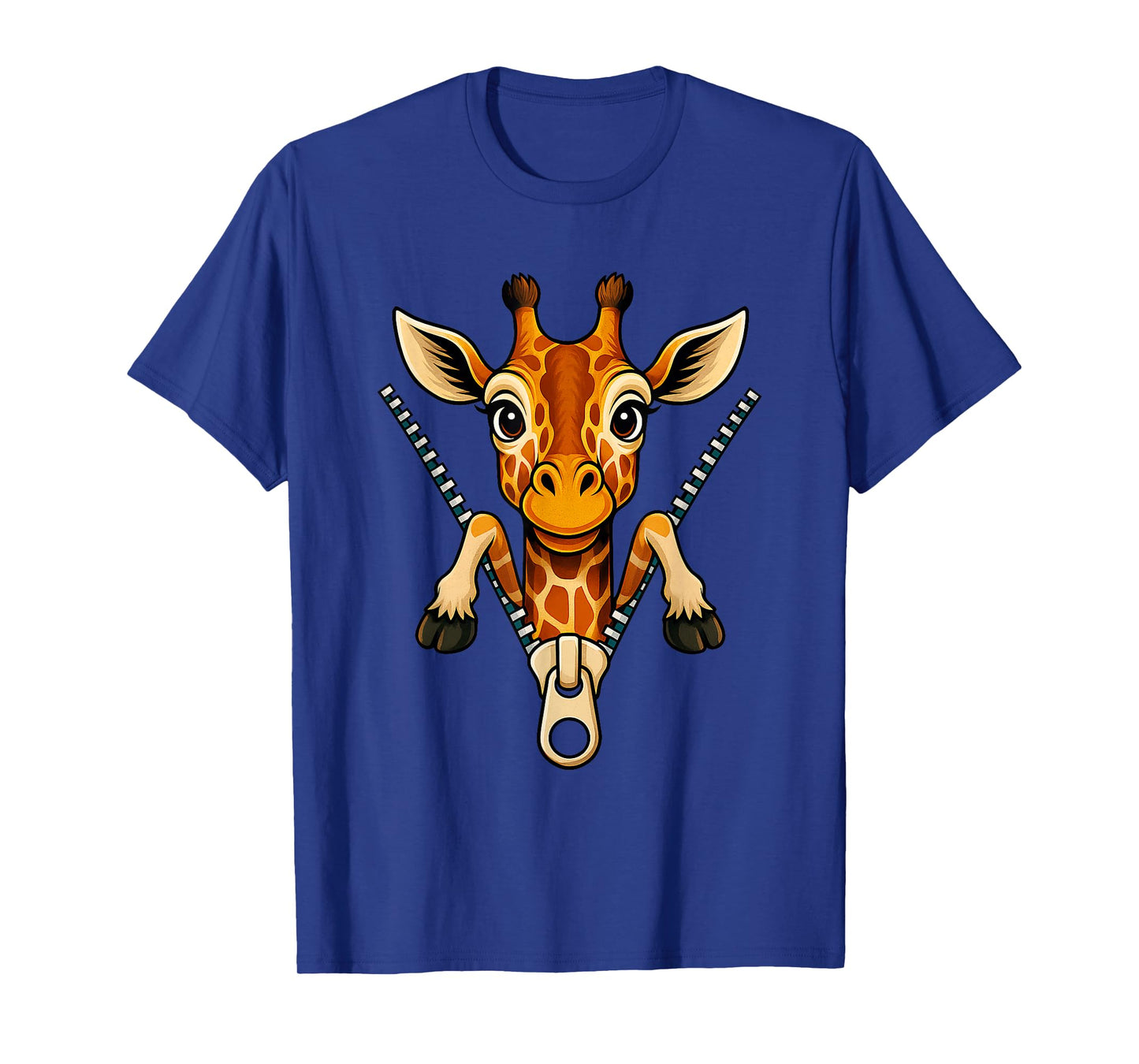 Cute Giraffe Emerging from A Zipper Funny Wild Animal Jungle T-Shirt