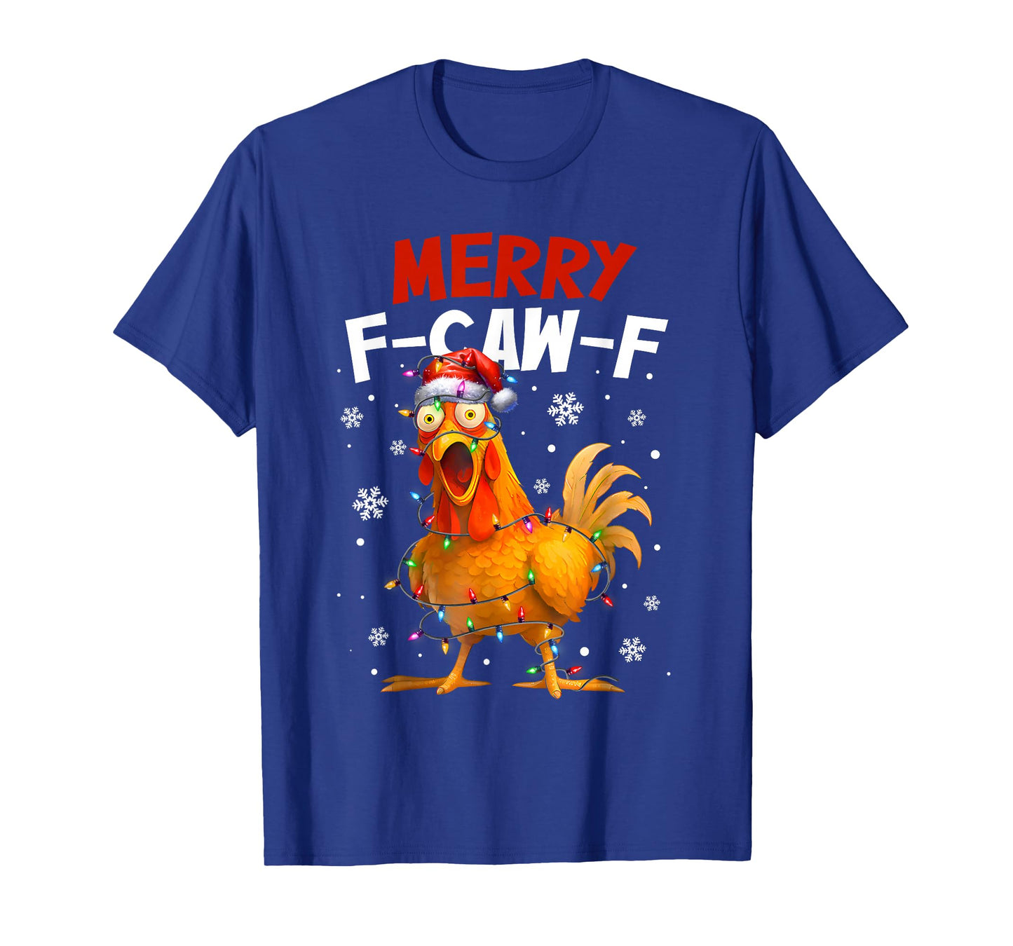 Merry F-Caw-F Chicken Christmas Snowflake Xmas Lights Pajama T-Shirt