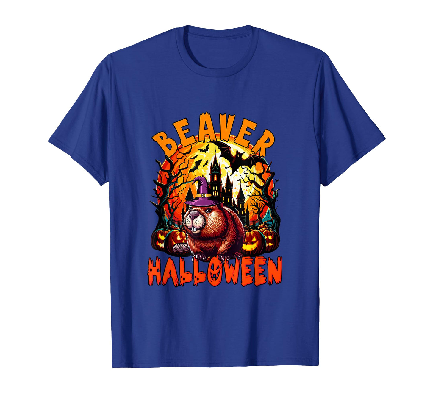 Beaver Halloween Cosplay Witch Horror Carved Pumpkins T-Shirt