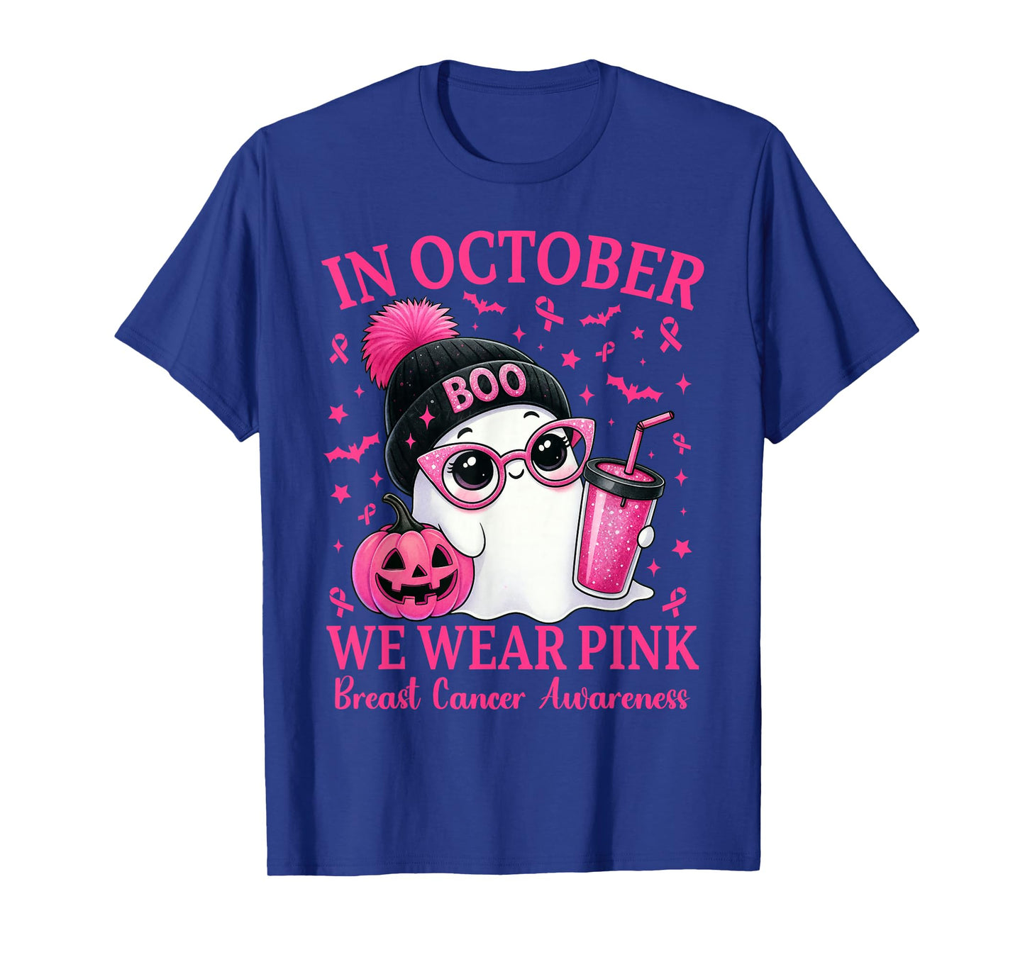 in October We Wear Pink Breast Cancer Awareness Halloween T-Shirt