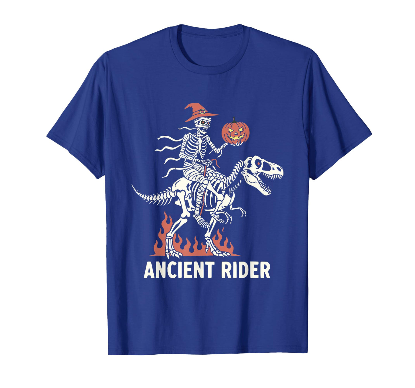 Mummy Dinosaur Skeleton Riding Halloween T Rex Pumpkin T-Shirt