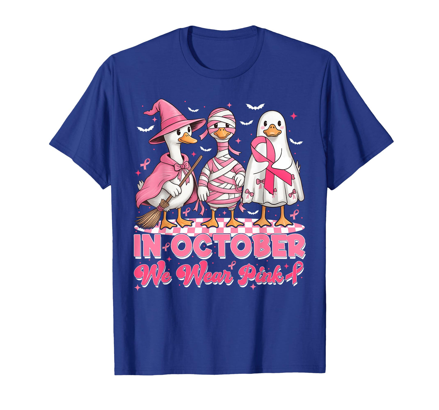 October We Wear Pink Goose Boo Ghost Breast Cancer Men Women T-Shirt