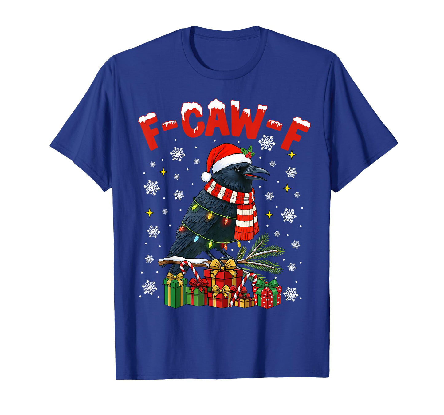 Black Crow F-Caw-F Funny Retro Christmas Lights Santa Hat T-Shirt