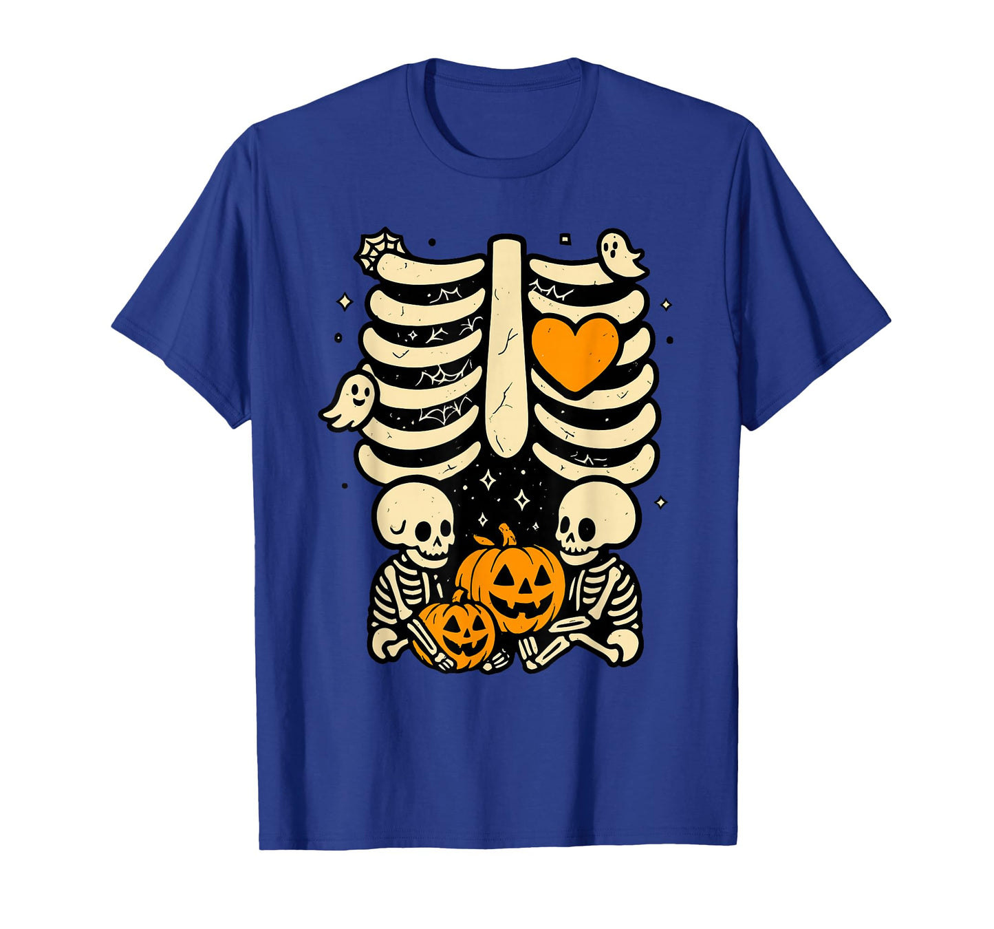 Pregnant Skeleton Twin Pregnancy Baby Announcement Pumpkin T-Shirt