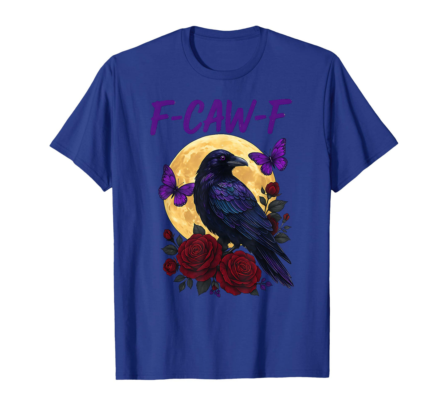 F-Caw-F Black Crow Full Moon Gothic Roses Butterflies Art T-Shirt