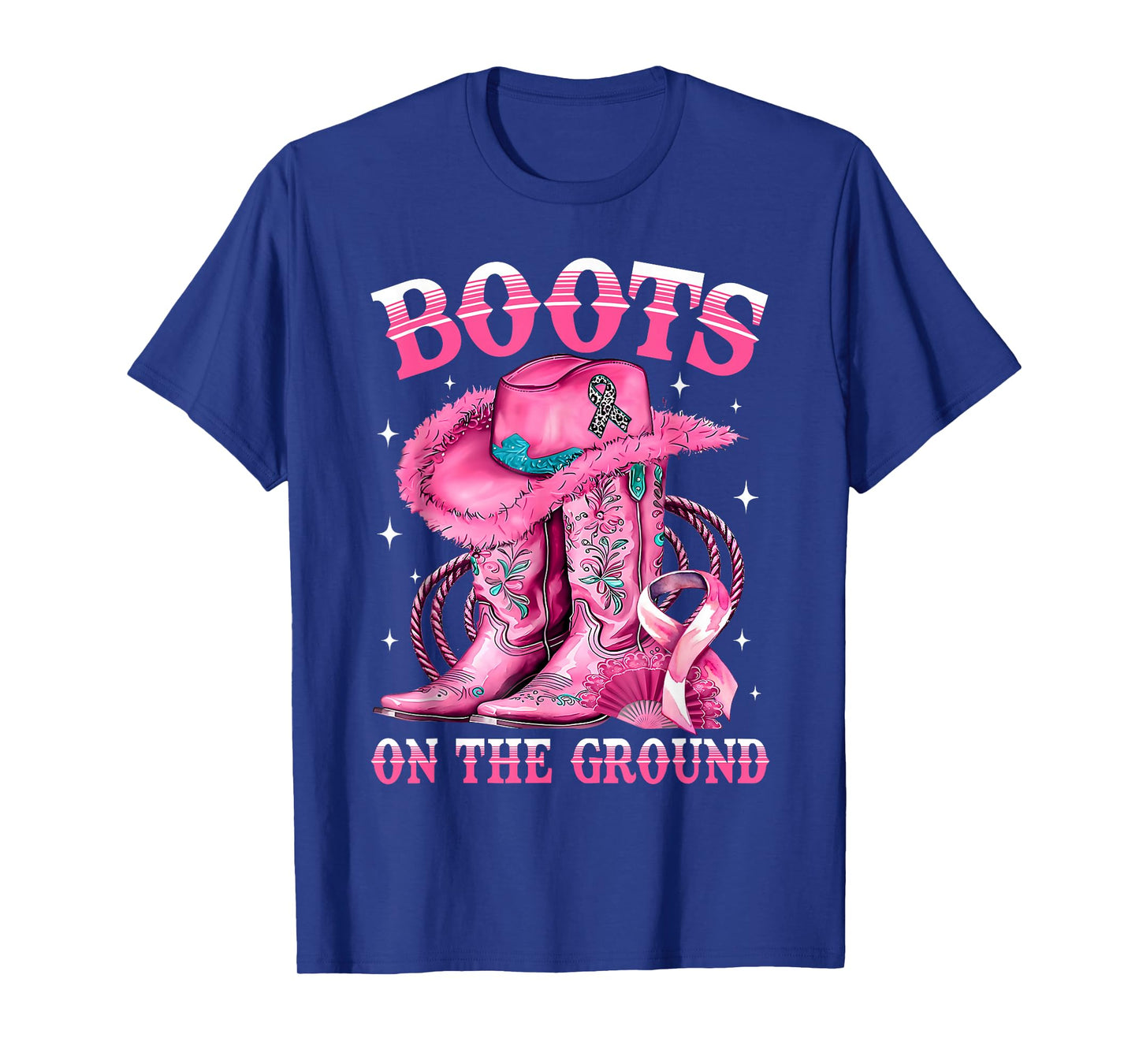 Boots On The Ground Cowgirl Western Breast Cancer Awareness T-Shirt