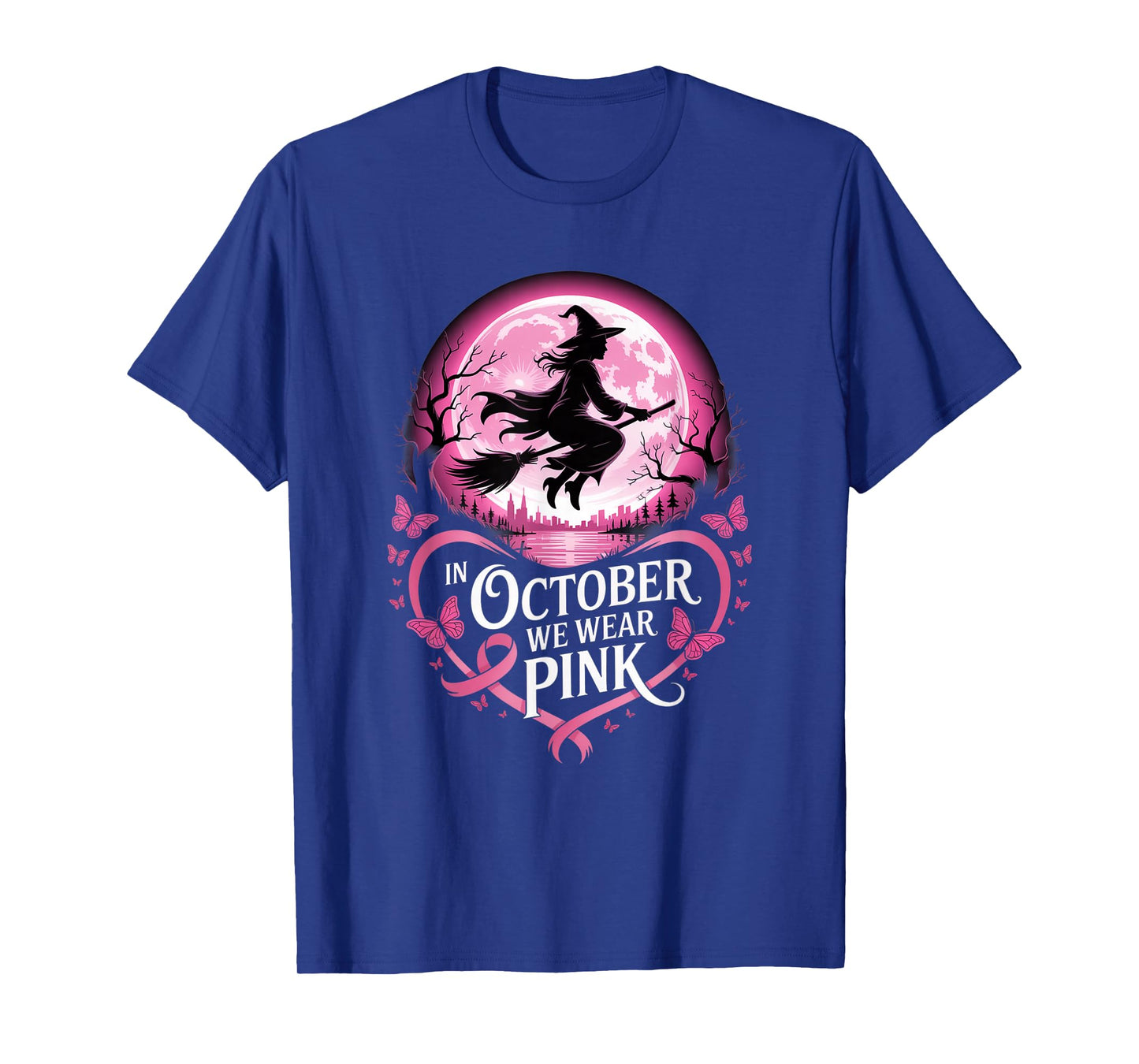 Halloween Breast Cancer Awareness October Witch T-Shirt