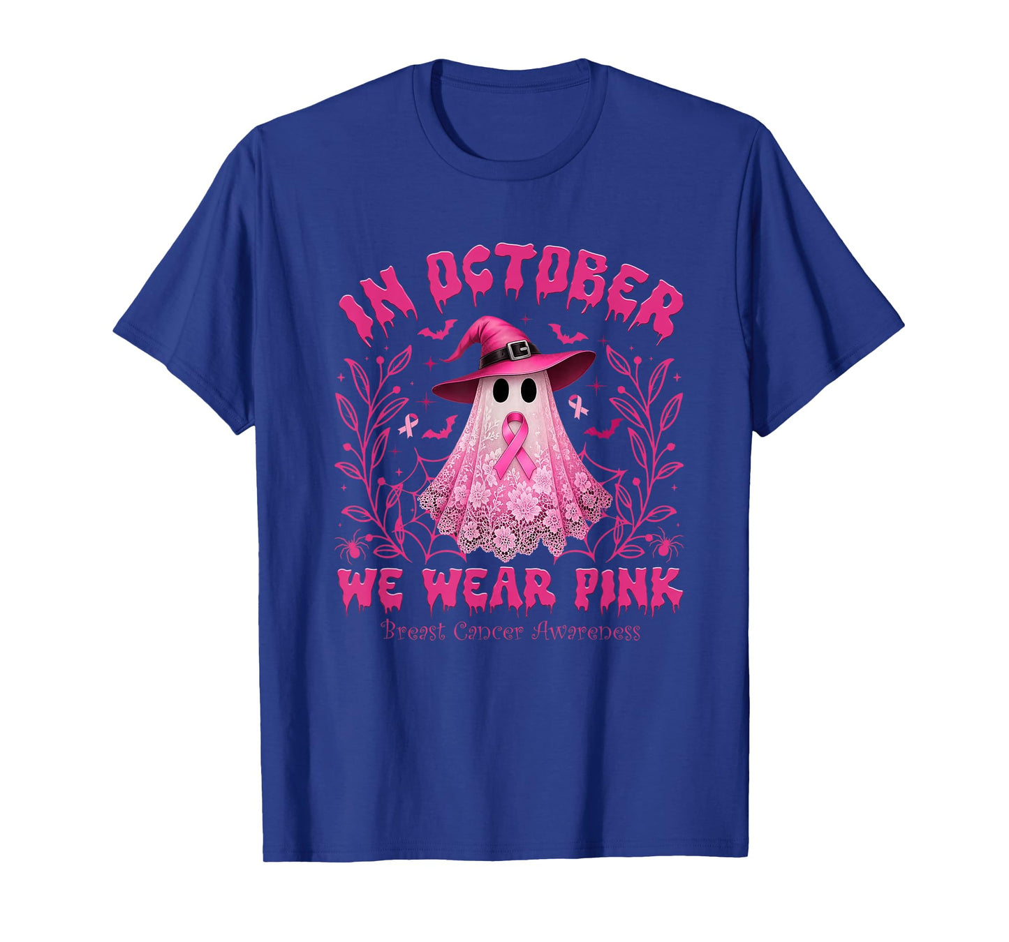 in October We Wear Pink Breast Cancer Awareness Halloween T-Shirt