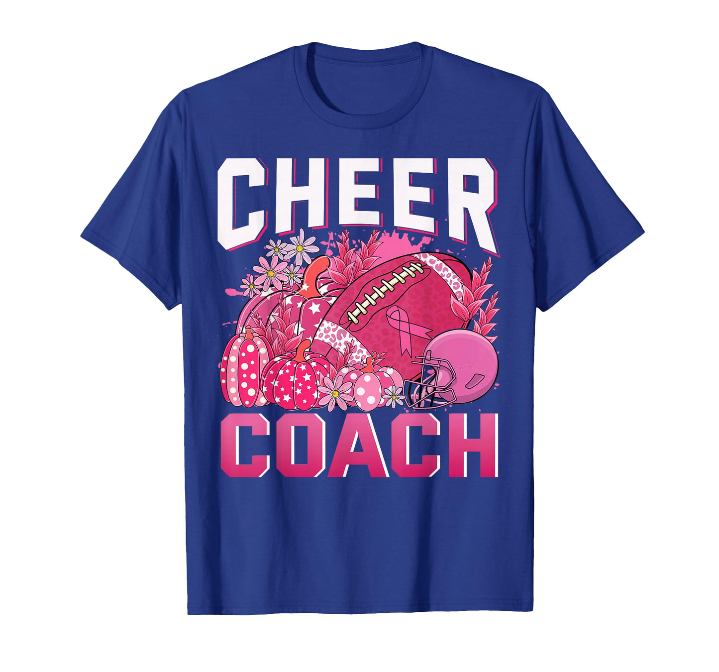 Cheer Coach Pink Ribbon Football Breast Cancer Awareness T-Shirt