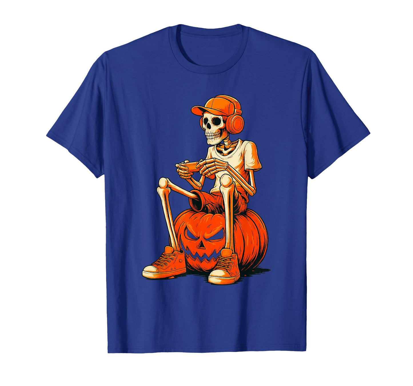 Pumpkin Halloween Skeleton Gamer Video Gaming Boys Men Kids T-Shirt