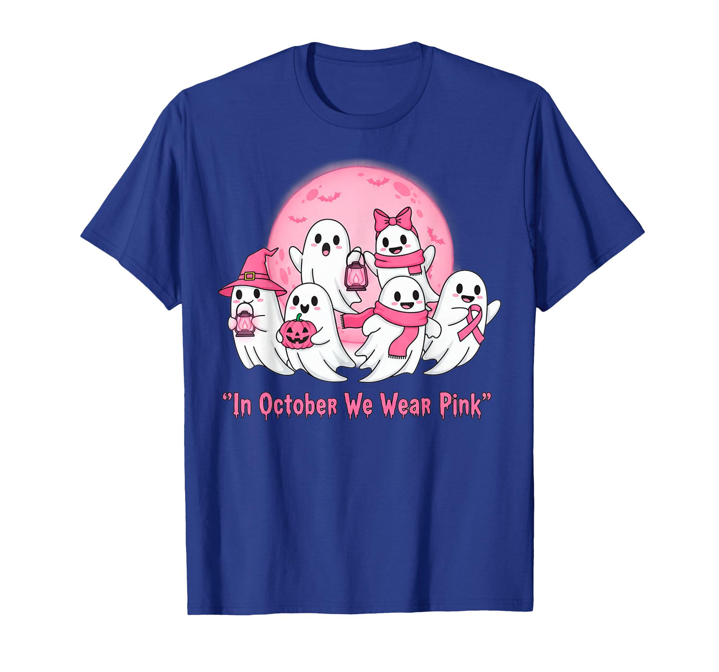October We Wear Pink Ghosts Halloween Breast Cancer Women T-Shirt