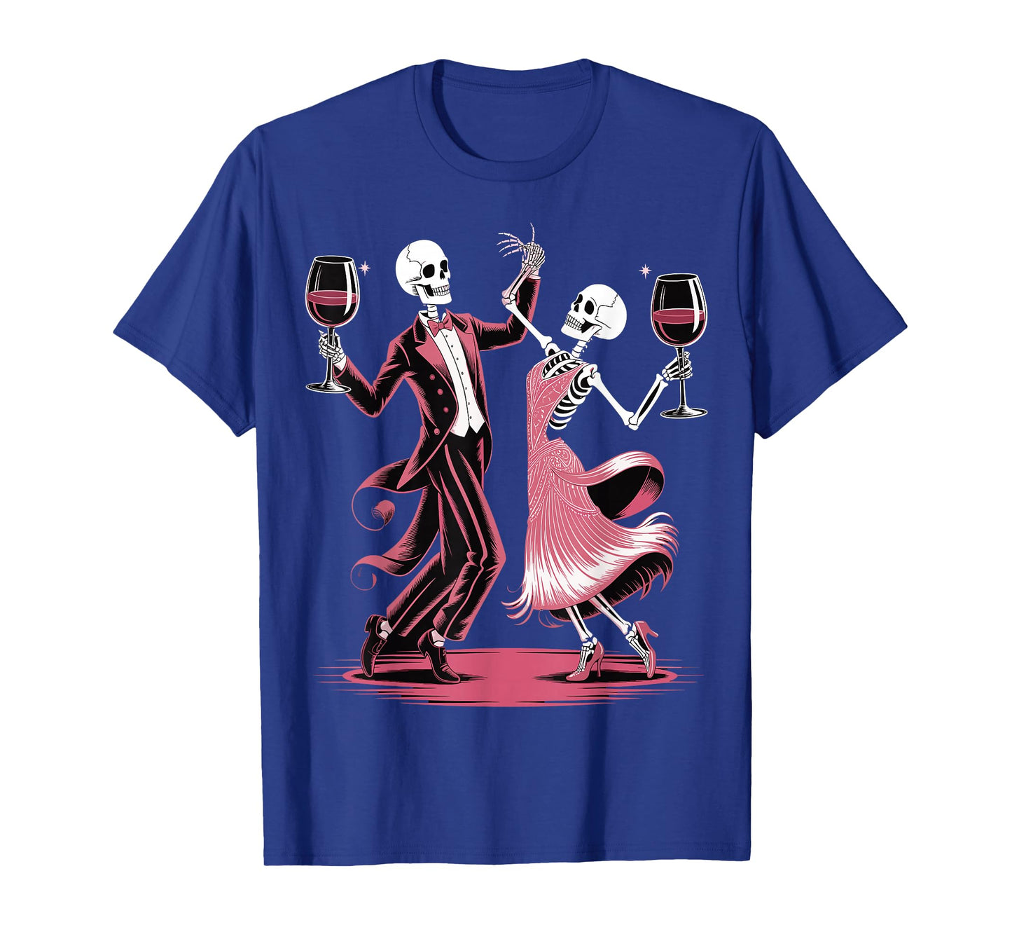 Dancing Skeletons Drinking Wine Funny Halloween Party Tee T-Shirt