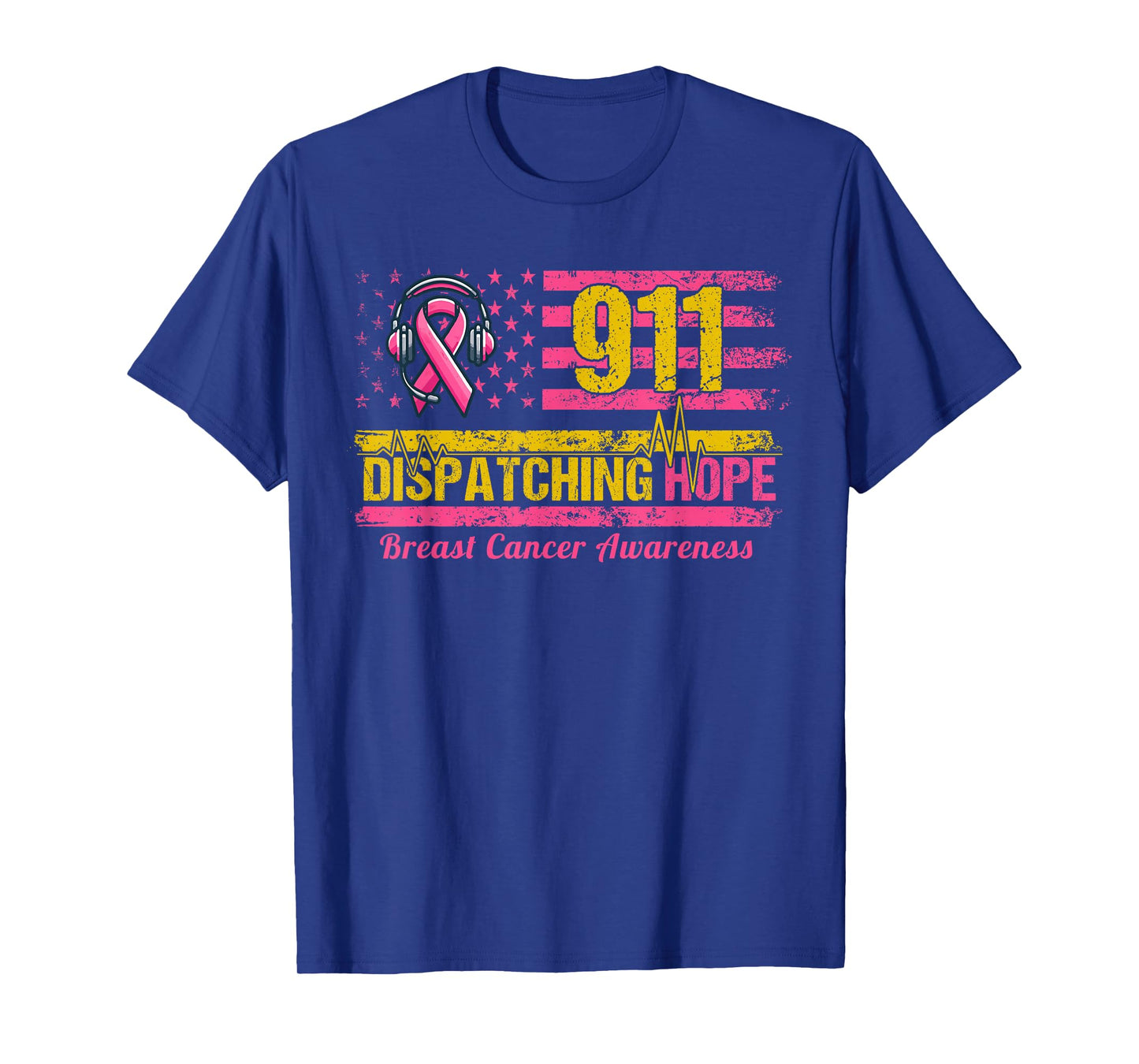 911 Dispatcher Breast Cancer Awareness American Flag T-Shirt
