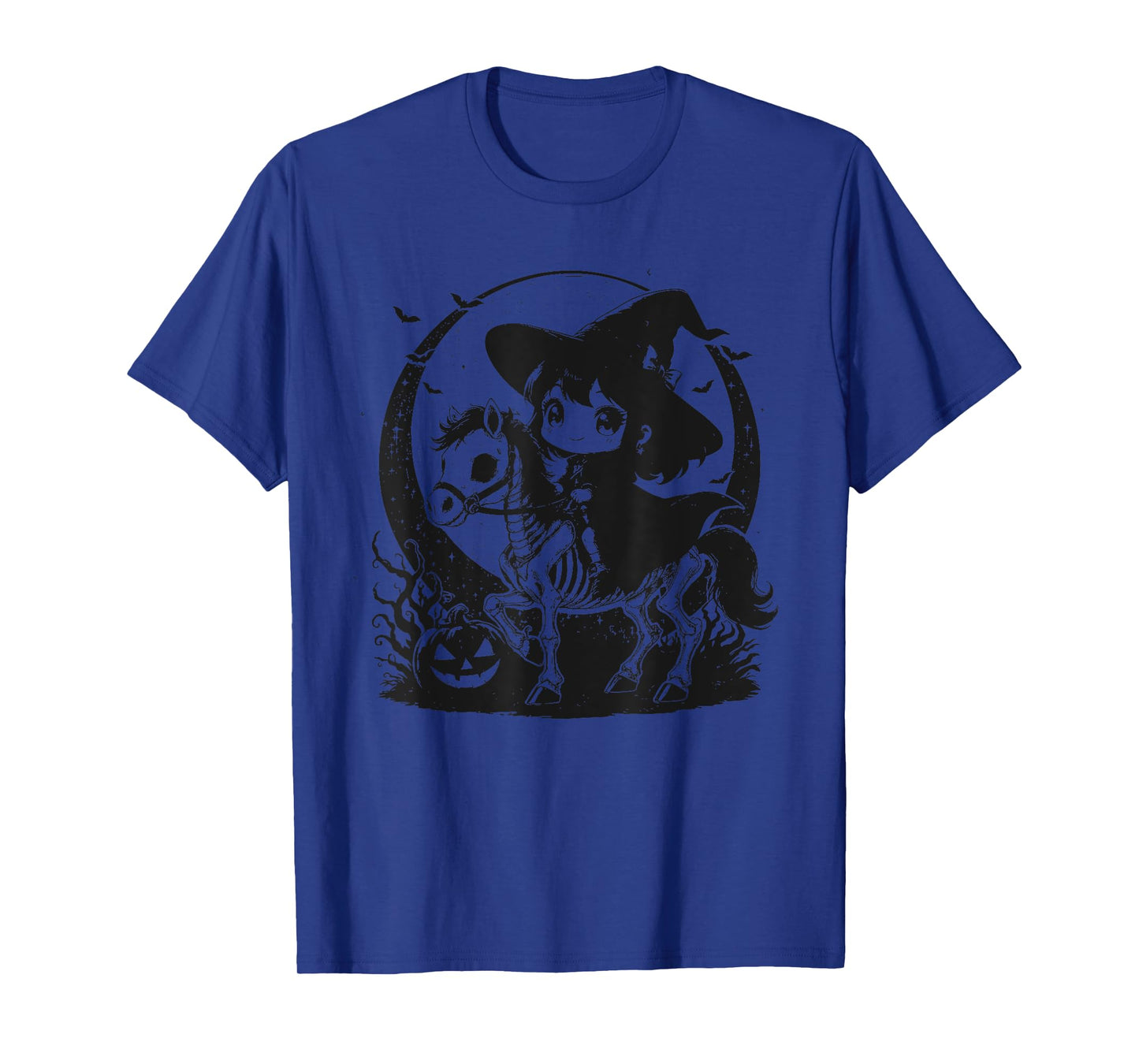 Halloween Girl Witch Riding Horse Skeleton Cute Graphic T-Shirt