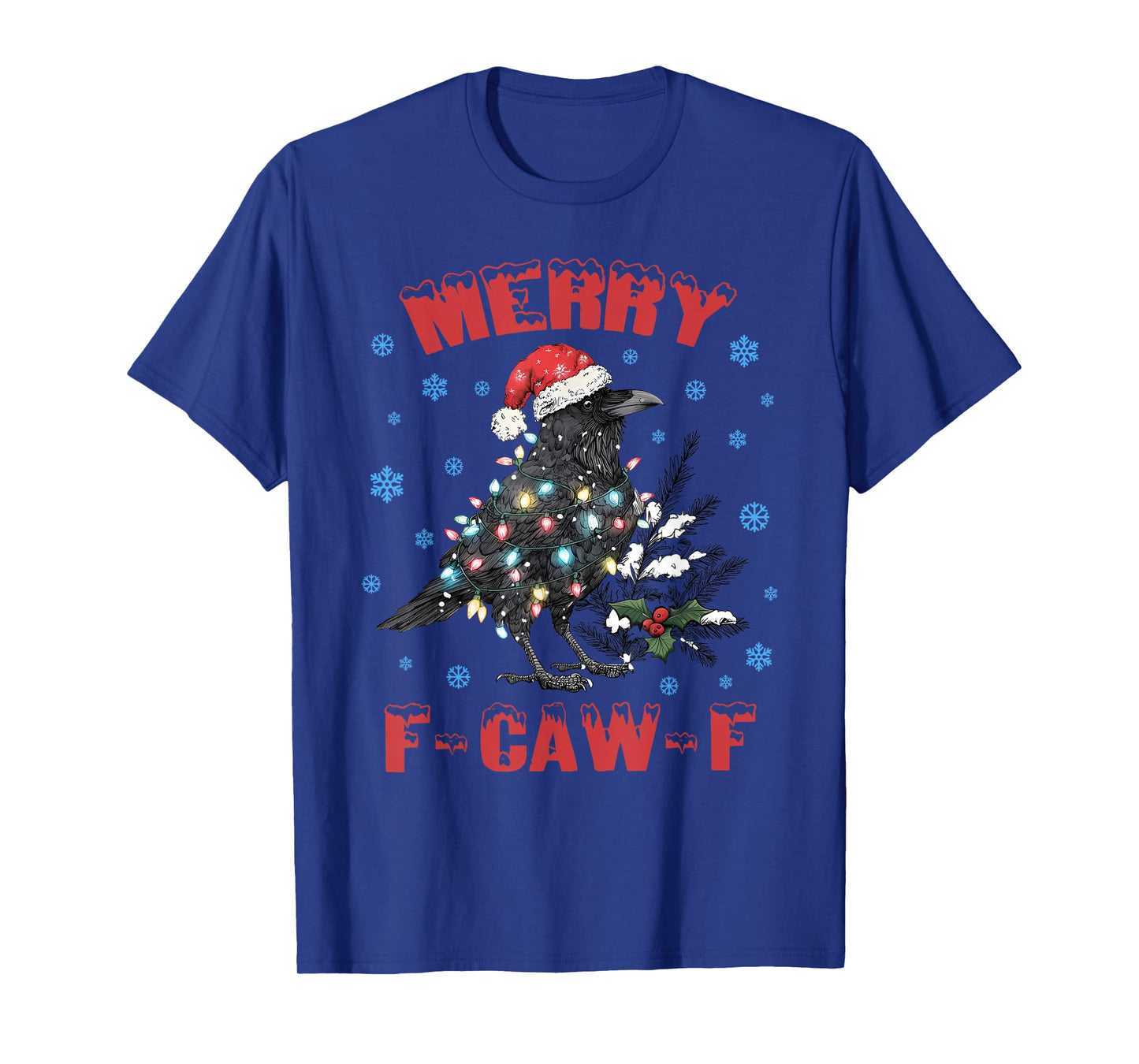 Vintage Retro Santa Raven Crow Merry F-Caw-F Merry Christmas T-Shirt