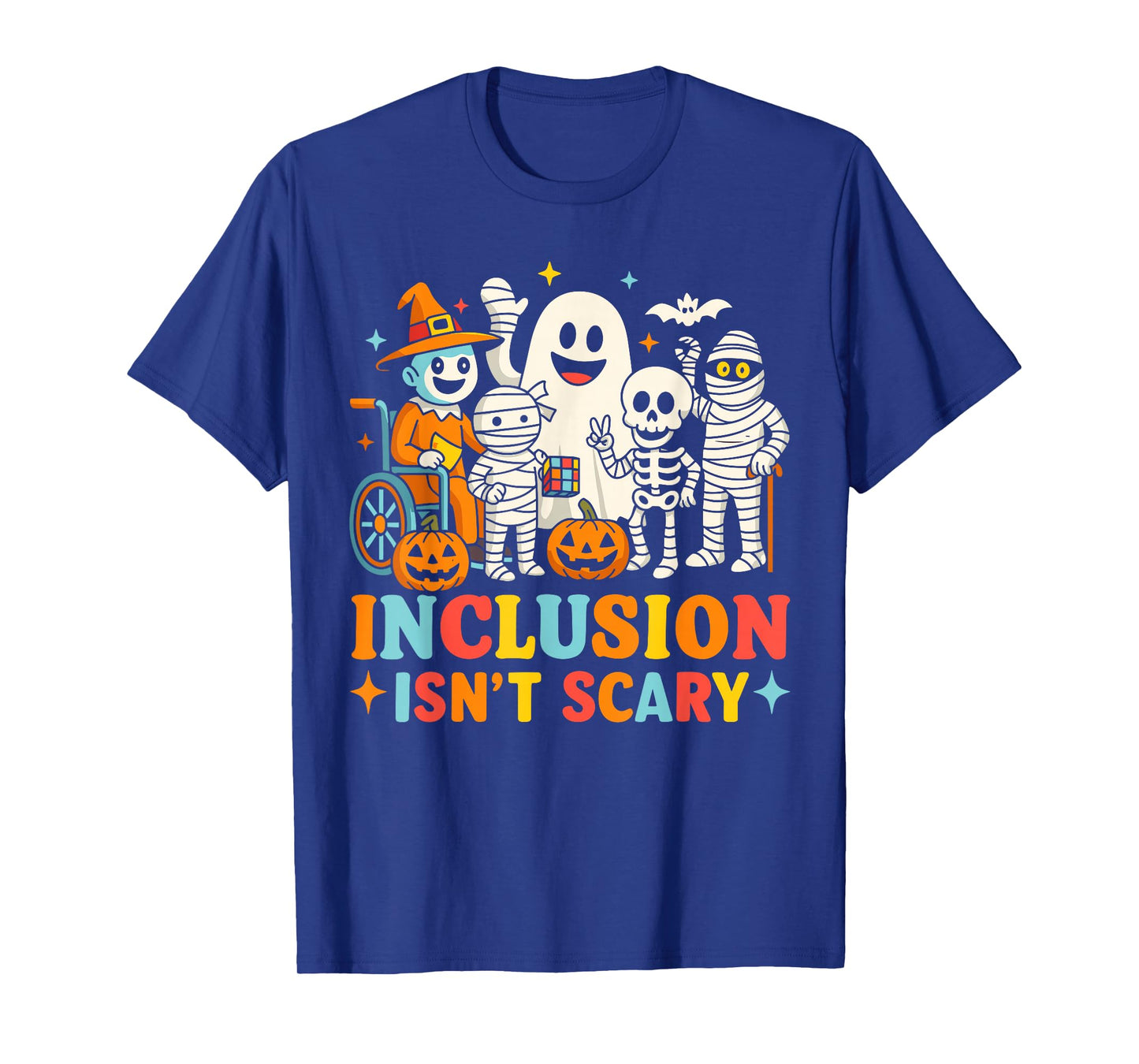 Inclusion Isn't Scary Teacher Skeleton Ghost Cute Halloween T-Shirt