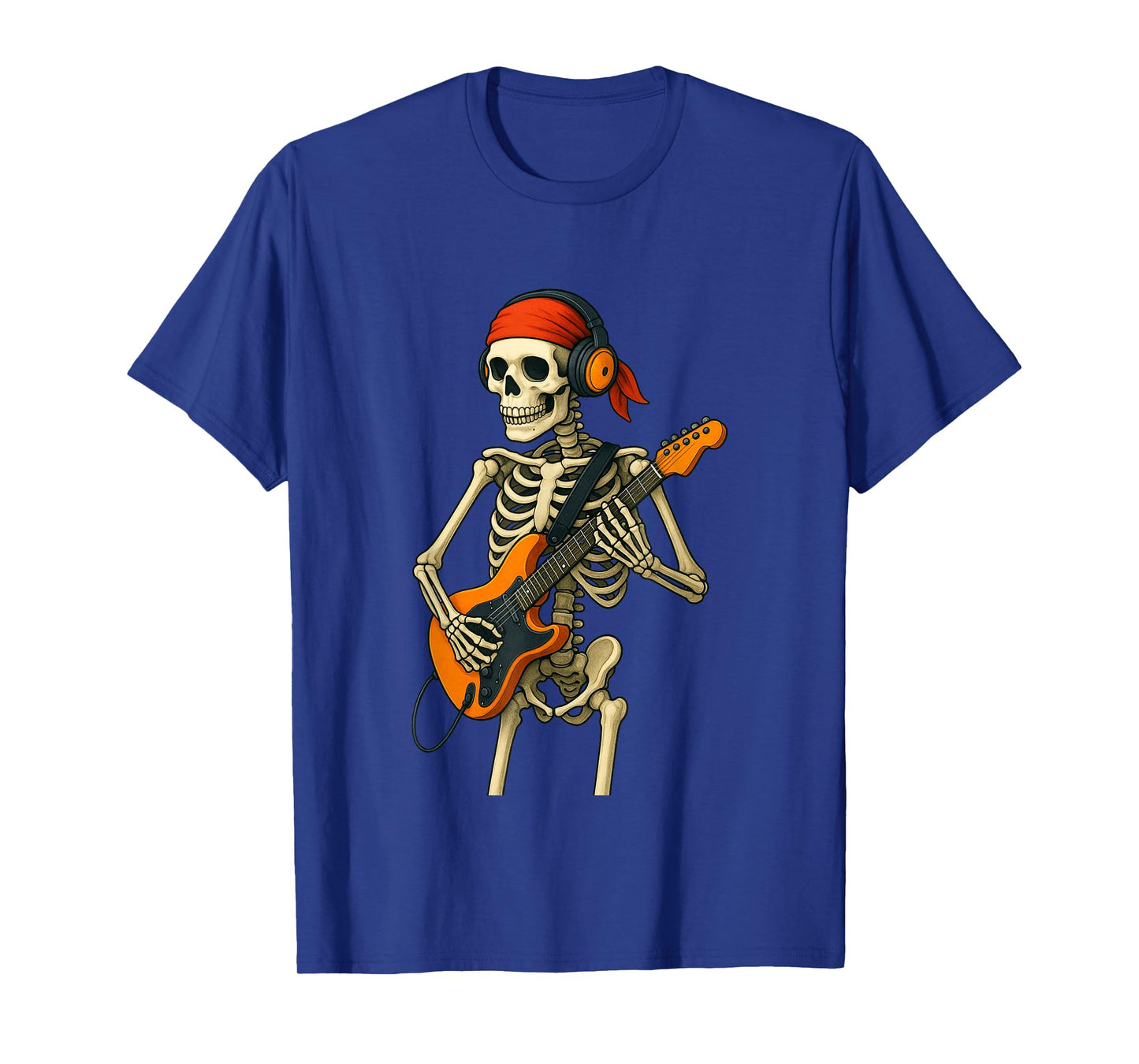 Skeleton Playing Guitar with Headphones Rock Music Lover T-Shirt