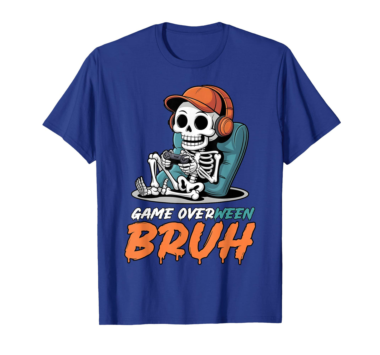 Halloween Skeleton Gamer Video Game Overween Bruh Boys Men T-Shirt