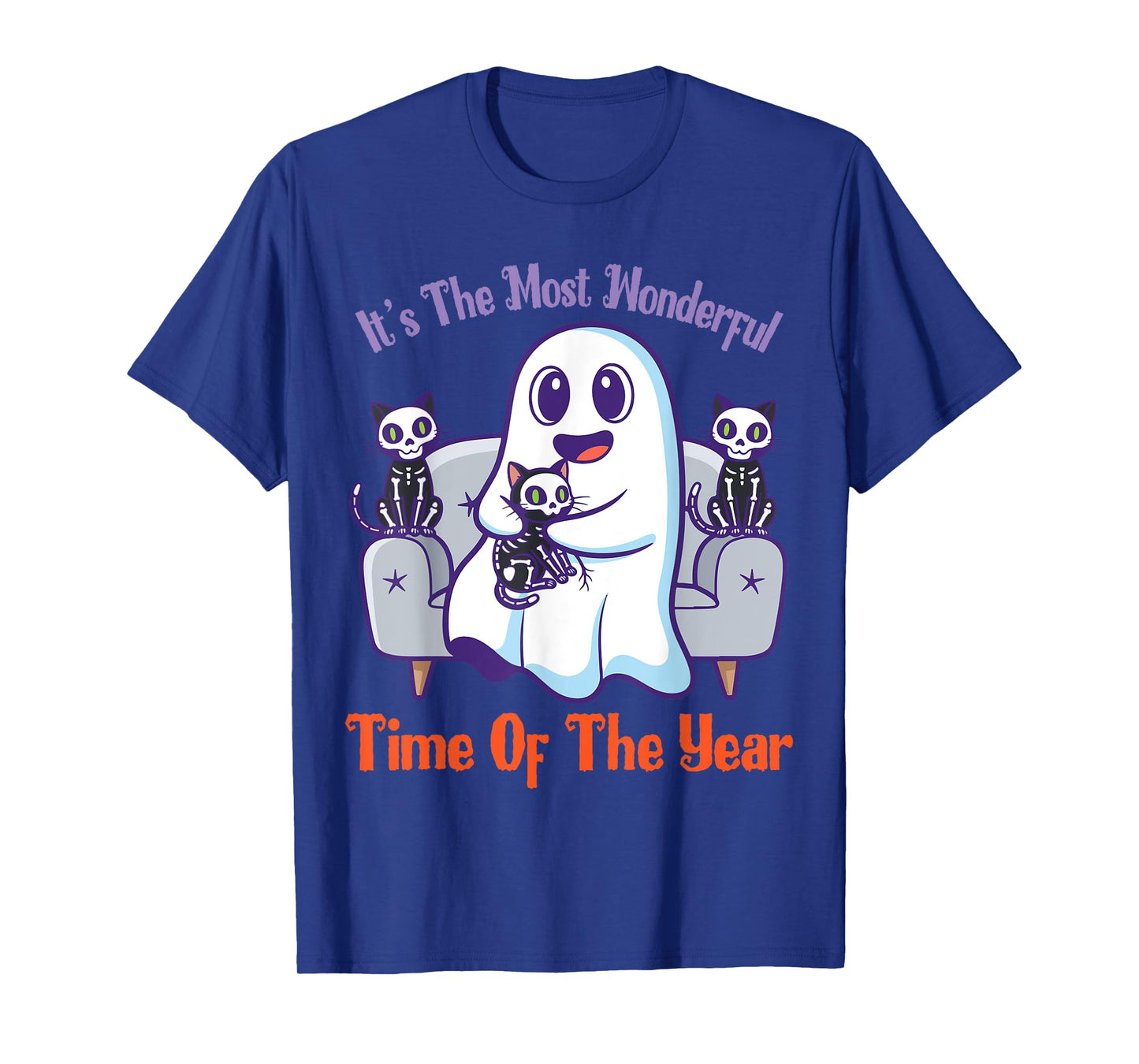 Its The Most Wonderful Halloween Ghost Hugging Skeleton Cats T-Shirt