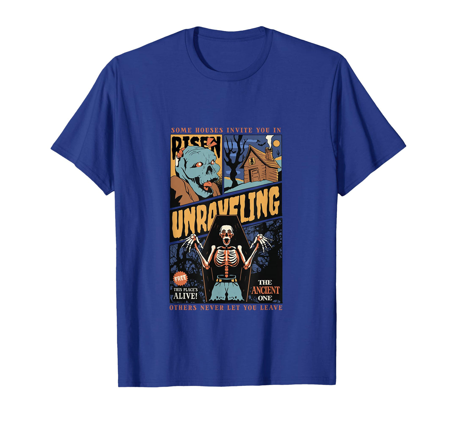 Unraveling Comic Horror Spooky Skeleton Zombie Art T-Shirt