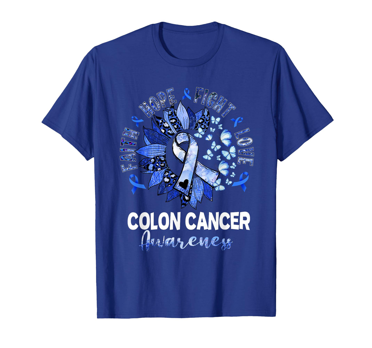 Sunflower Pink Ribbon Flower Leopard Colon Cancer Awareness T-Shirt