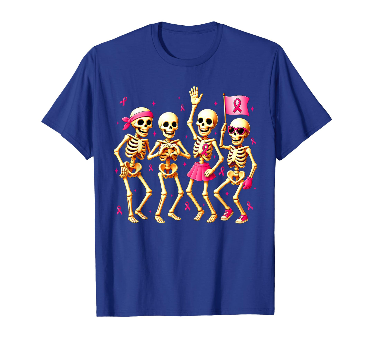 Breast Cancer Awareness Skeletons & Pink Ribbons Halloween T-Shirt