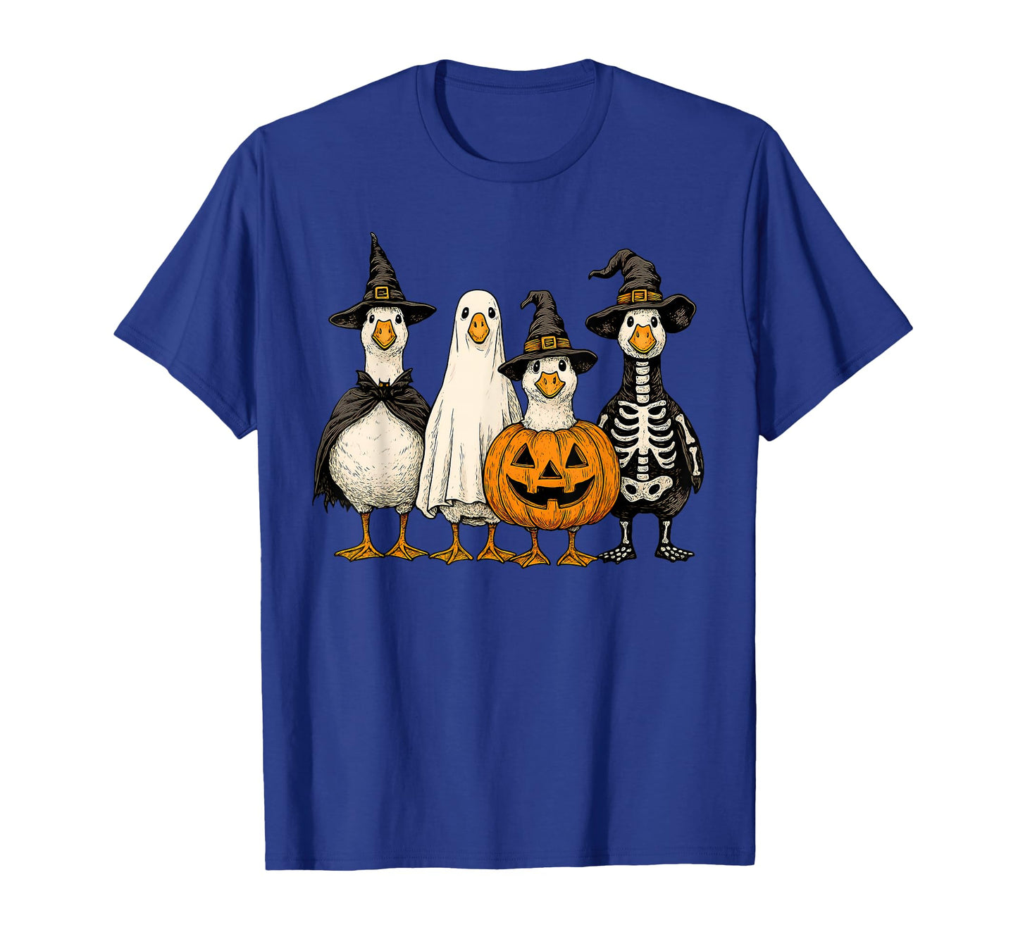 Duck Ghost Skeleton Pumpkin Funny Halloween Family Costume T-Shirt
