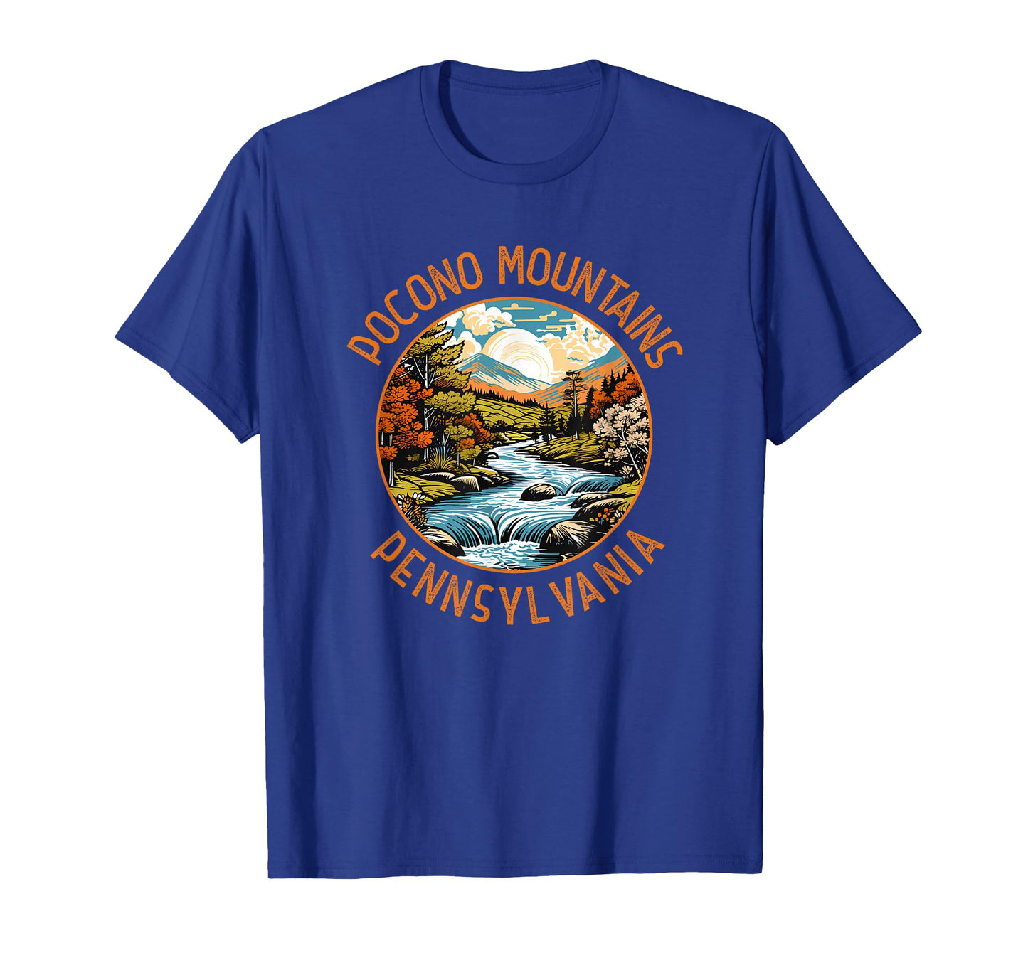 Pocono Mountains Pennsylvania Sunset Retro Distressed Circle T-Shirt